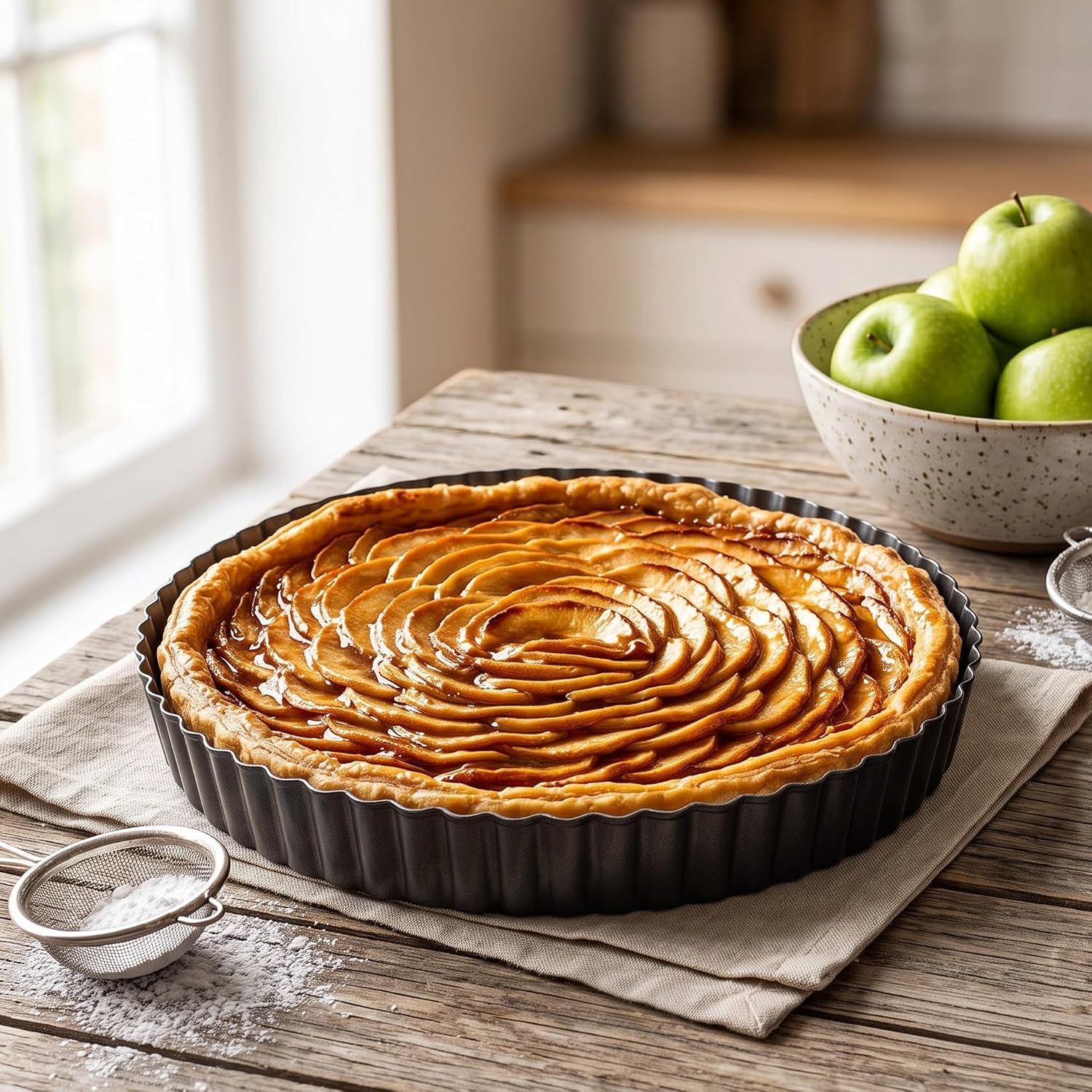 MGE - Moule à Tarte 32 cm - Moule à Quiche avec Fond Amovible - Plat à Quiche - Moule Tartelette - Moules à Gâteaux Rond - Revêtement Antiadhésif - Moule à Flan et Tartelette - 32 cm
