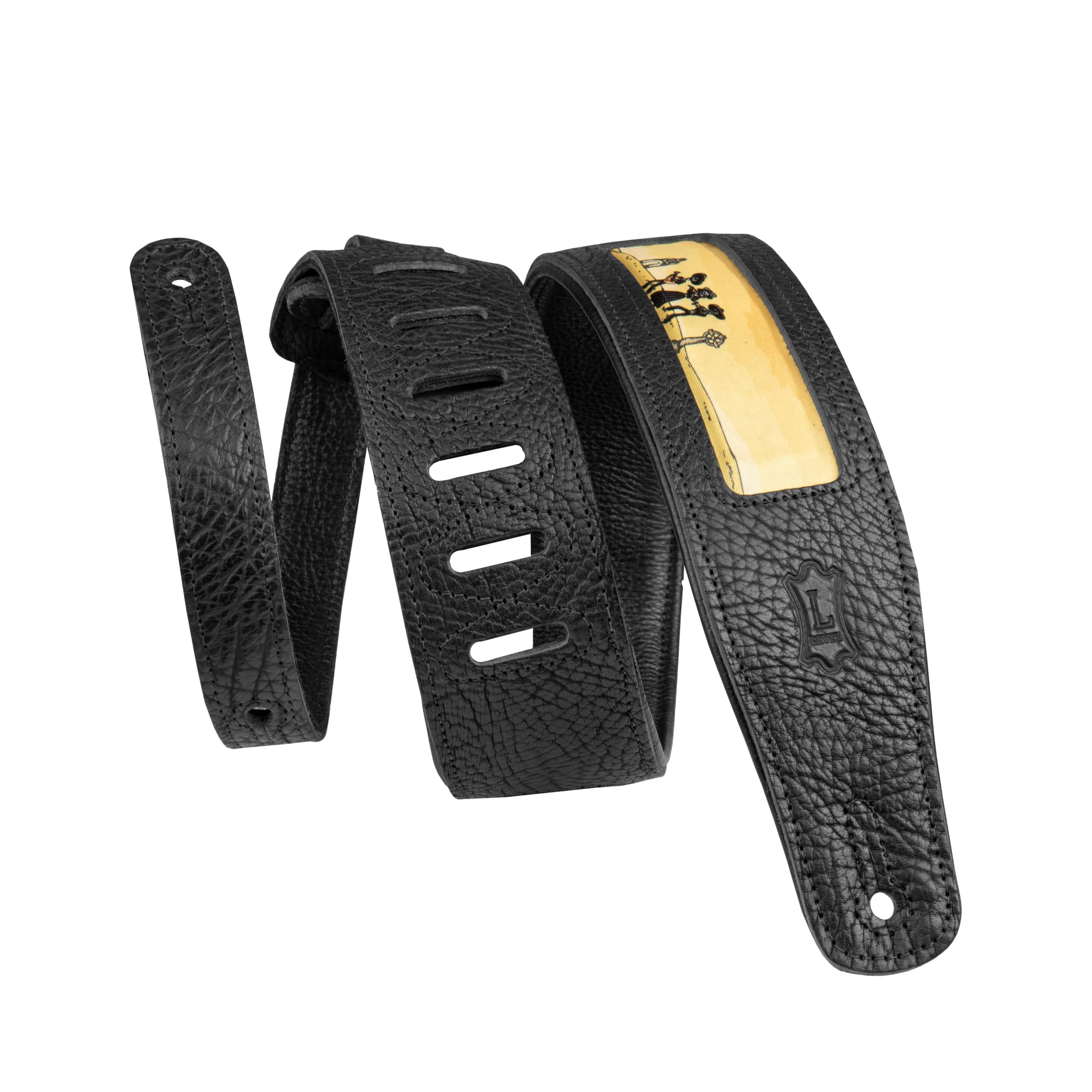Levy's, M26CAL-001, Tracolla in Pelle Calaca Mariachi Design Black 2.5", Larghezza 2 1/2" (6.35) cm, Lunghezza Regolabile fino a 52" (132 cm), Colore Black