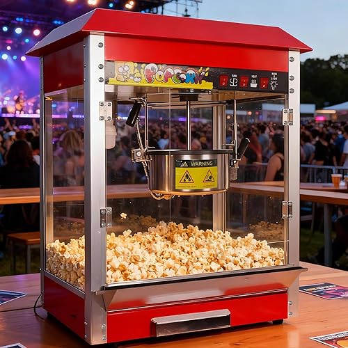 Commercial Popcorn Maker Machine, 8 Oz Kettle, Countertop Popcorn Machine for 48 Cups, Theater Style for Concession Stands and Parties