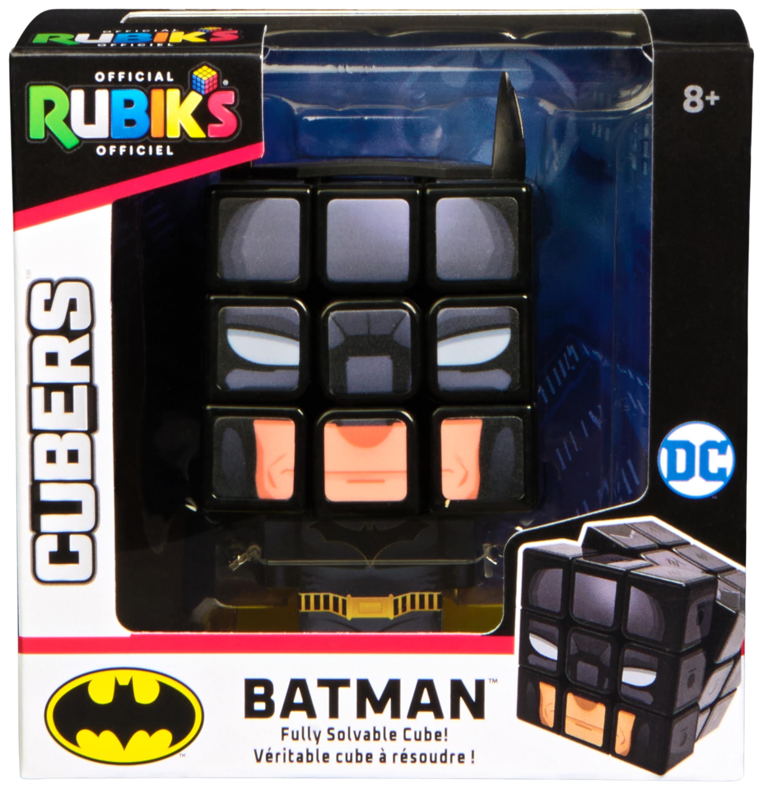 Rubik's Cube, Cubers - Batman, 3x3 DC Zauberwürfel im Batman-Design, mit coolem Zubehör: Fledermausohren, Körper, Ständer - die Superhelden-Challenge, ab 8 Jahren