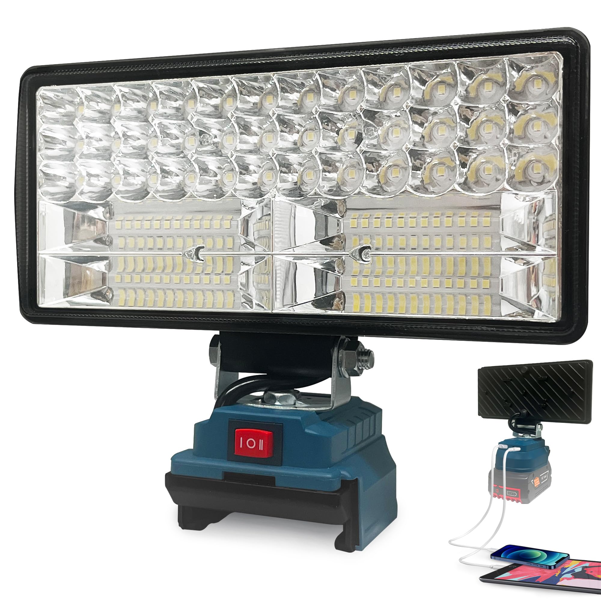 Lampe LED sans fil pour batterie Bosch 18 V, 96 W 6800 lm, projecteur de chantier LED avec USB + type C (sans batterie)