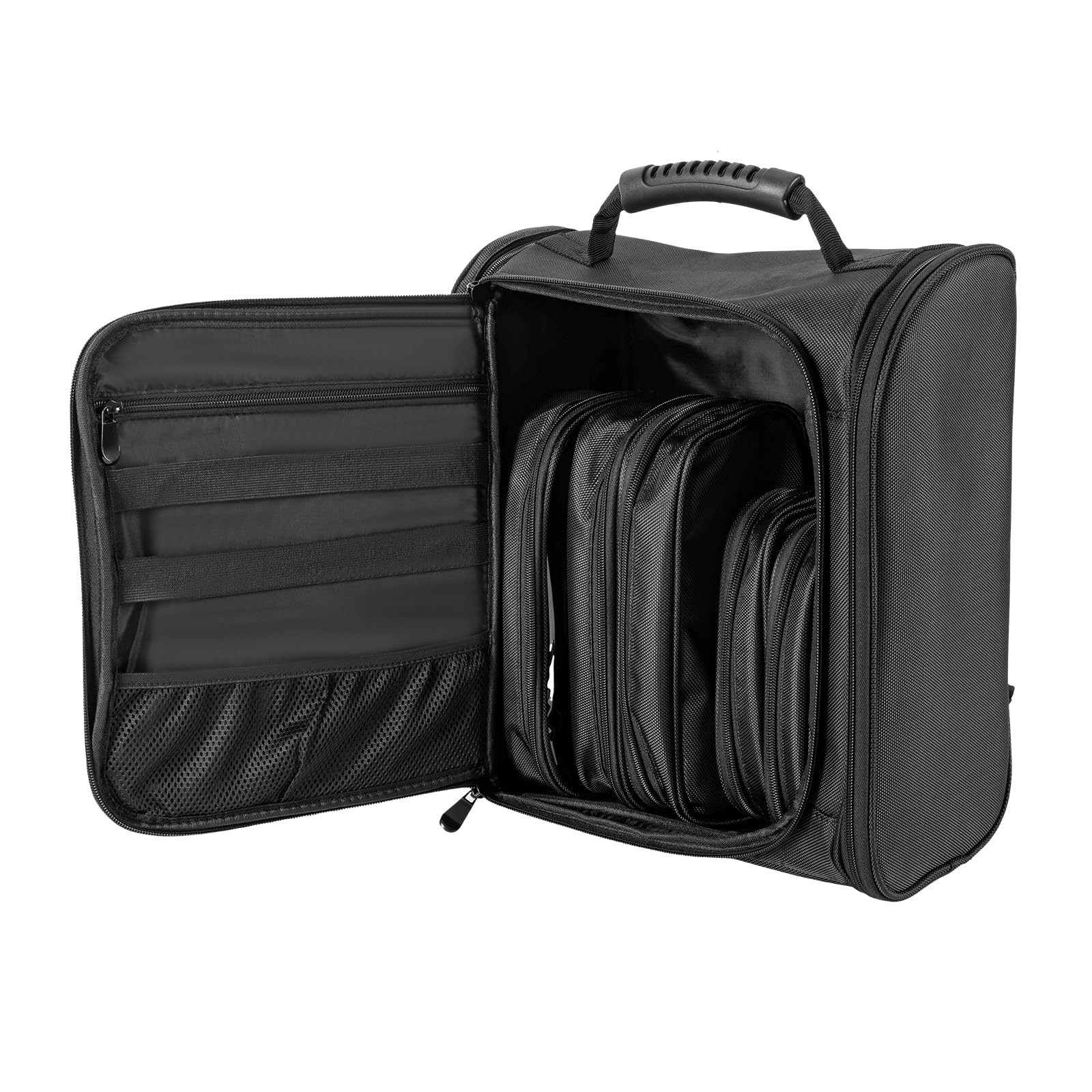 Bolsa de cosméticos profesional de nailon negro, bolsa de maquillaje con bolsas de almacenamiento transparentes para cosméticos, mochilas de viaje, para viajes, gimnasio, camping, uso familiar 32 x 18