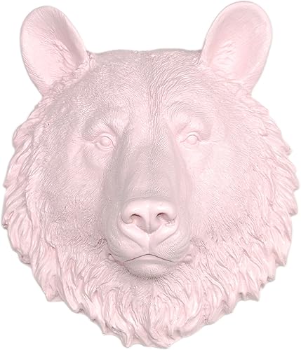 MBE06 - Soporte de pared con cabeza de oso de taxidermia sintética, color rosa claro, mini
