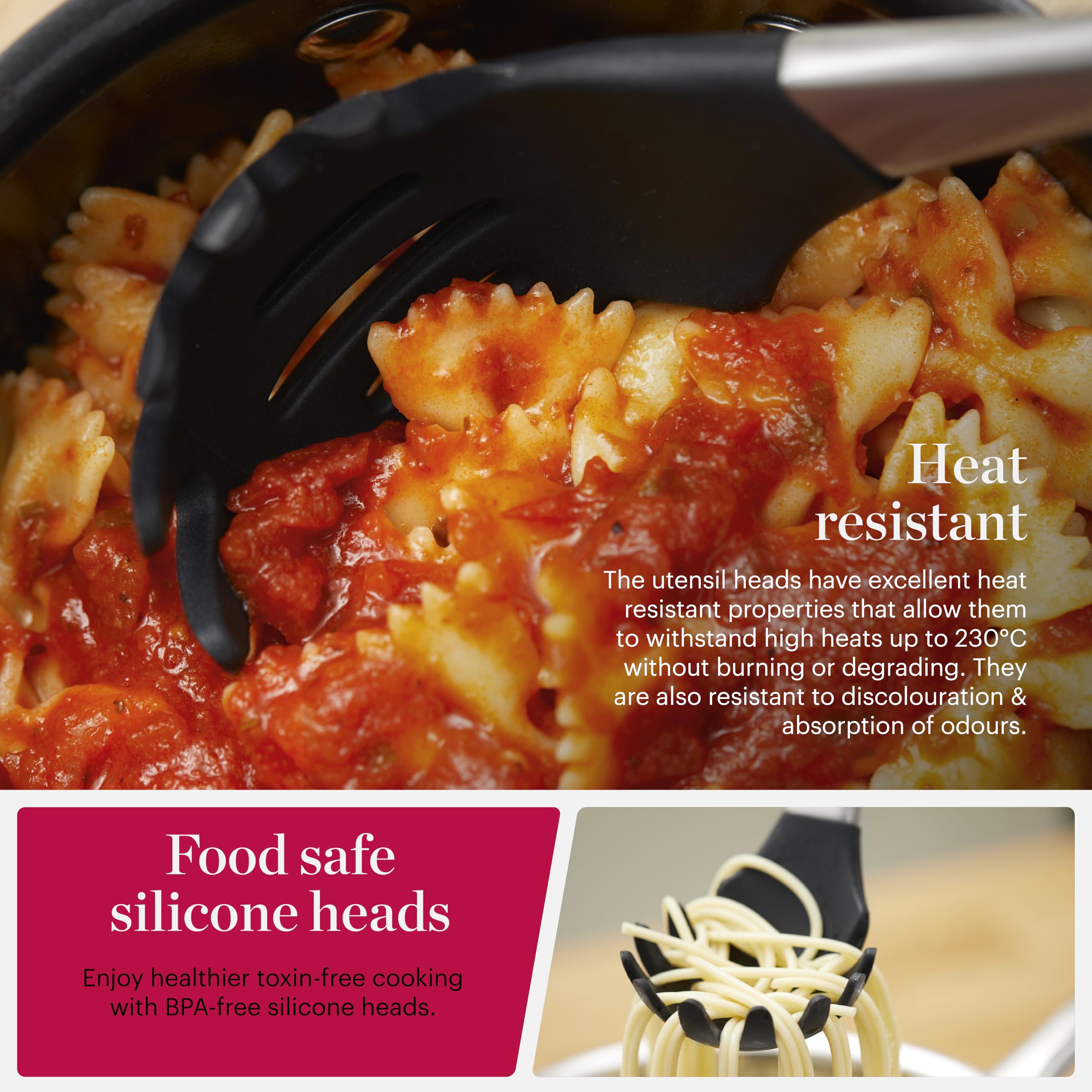 Good Food in partnership with TOWER GF832252 Crea deliciosas comidas para toda la familia con este versátil juego de utensilios de 6 piezas, silicona, acero inoxidable, color negro