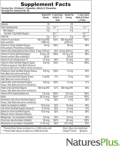 Miniatura 4 de Natures Plus Source of Life Garden - Multivitamínico masticable orgánico familiar, 60 masticables veganos, sabor a bayas mixtas, para adultos y