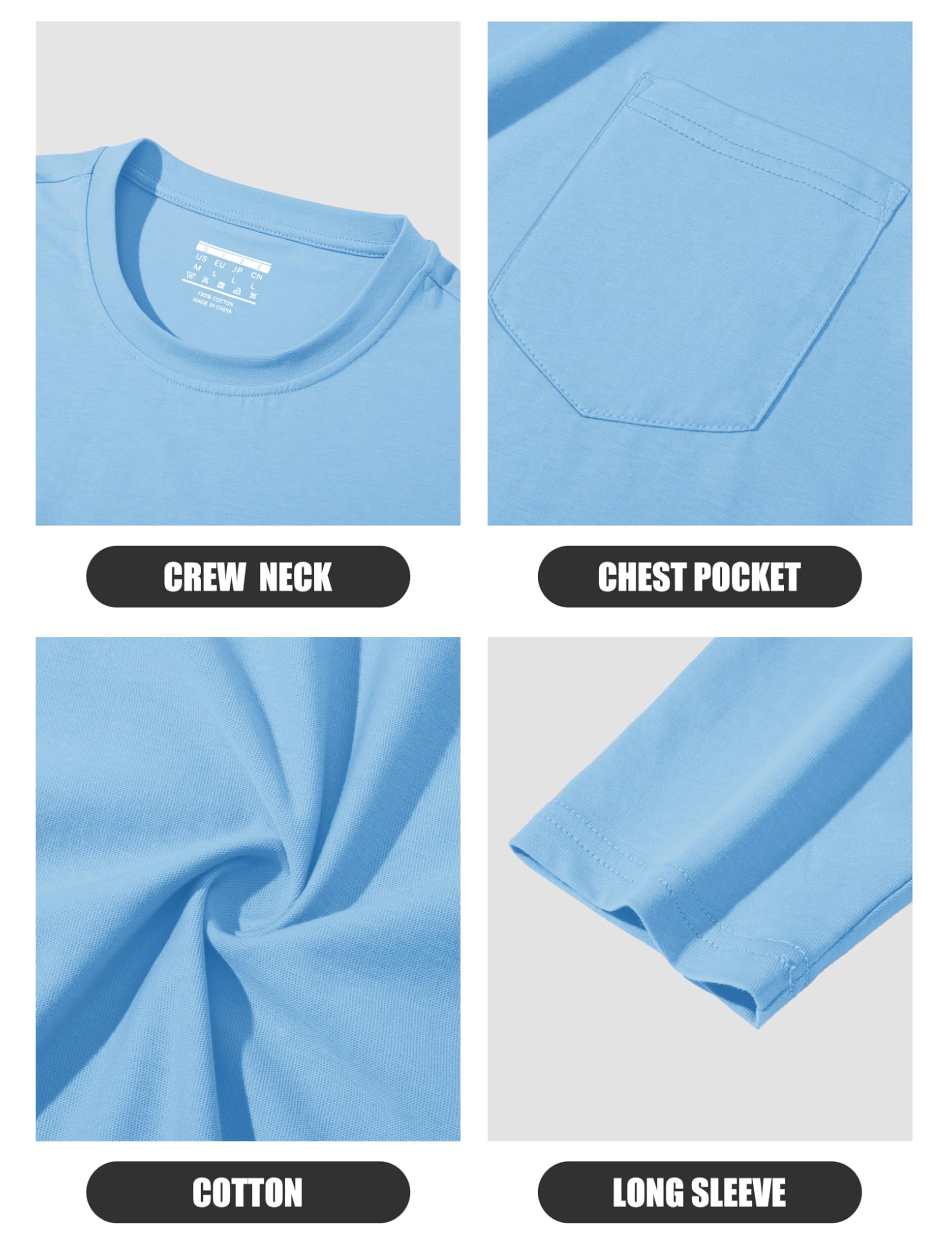 MAGCOMSEN T-Shirt à Manches Longues pour Homme Col Rond Manches Longues Simple et Confortable Fonctionnel léger Haut avec Poche