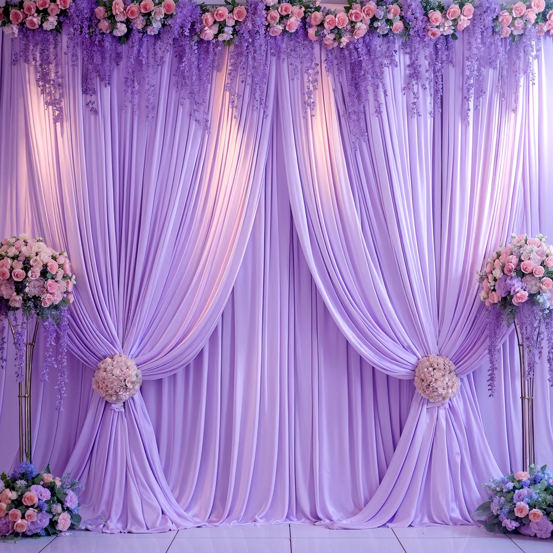 20ft x 10ft Wrinkle Free Lavender Wedding Backdrop Curtains for Party Bridal Shower Reception Decorations Lavender Fabric Curtain Backdrops Drapes for