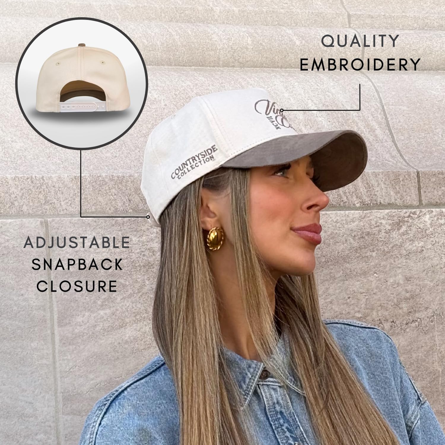 Cappello Vintage da Camionista Occidentale | Uomo e Donna | Cappellini Carini Country per Cowgirl Cowboy | Cotone Ricamato in Denim Mimetico | Snapback, Cowboy Vintage | Camoscio Fango, Taglia Unica
