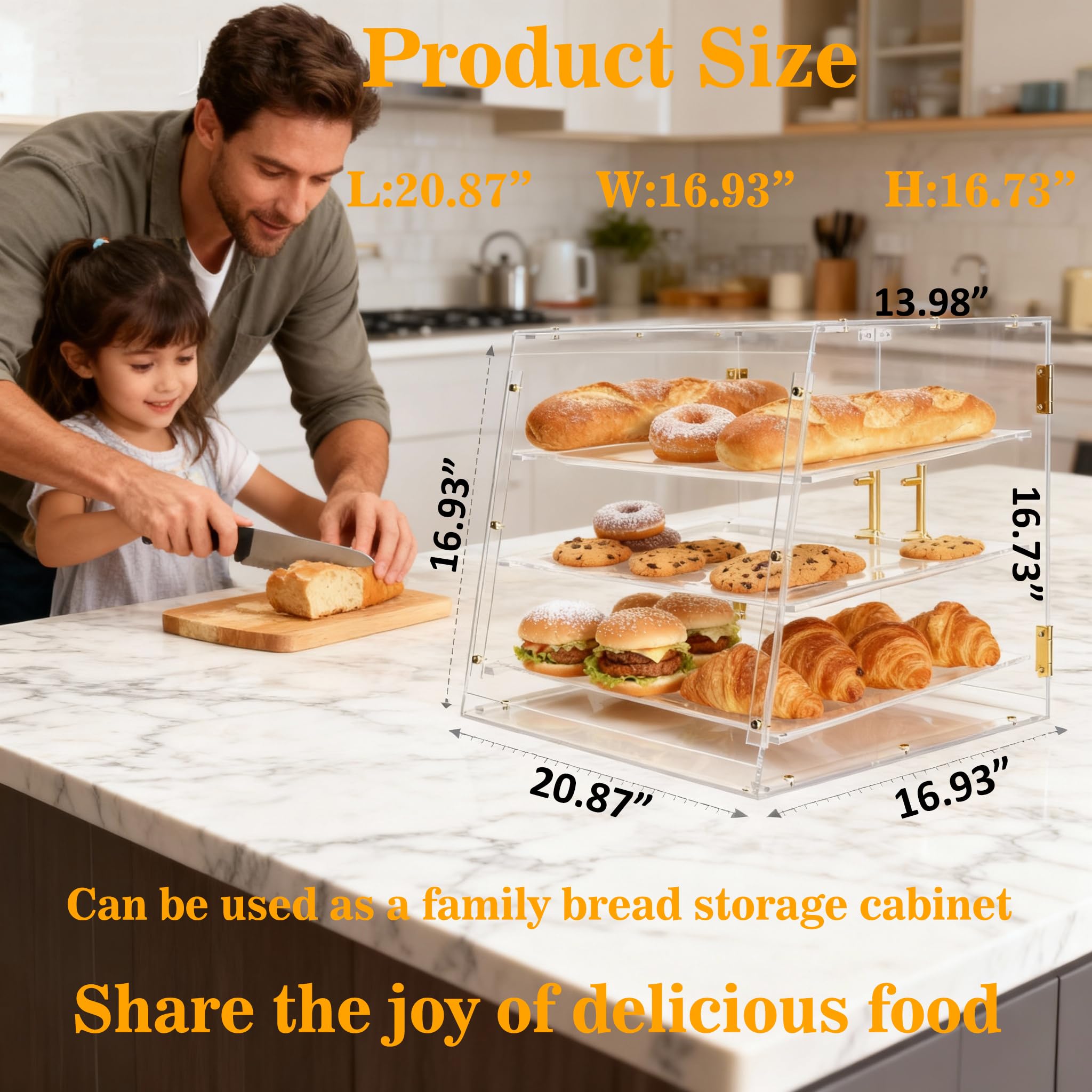 Acryvic - Vetrinetta per pasticceria con 3 vassoi, vetrina da banco commerciale con porte magnetiche, 53 cm x 43 cm x 42,5 cm, vetrina per dolci e cibo per vendita al dettaglio di hamburger, ciambelle