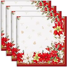 Arquiel Christmas Napkins Red Flower Table Set of 4, 100% Cotton Fabric Napkins Soft and Comfortable Reusable Napkins for Family Dinner Thanksgiving Christmas Kitchen (45 cm x 45 cm)