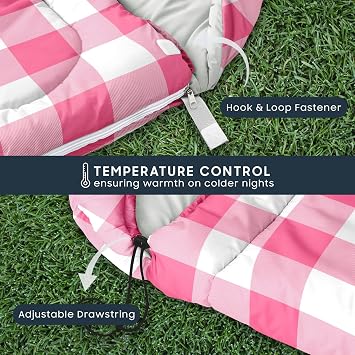 Wake In Cloud - Kids Sleeping Bag for Boys Girls Toddlers, Camping in Warm Cold Weather, Backpacking Lightweight Compact Outdoor Liner for 3 Seasons, Gingham Plaid