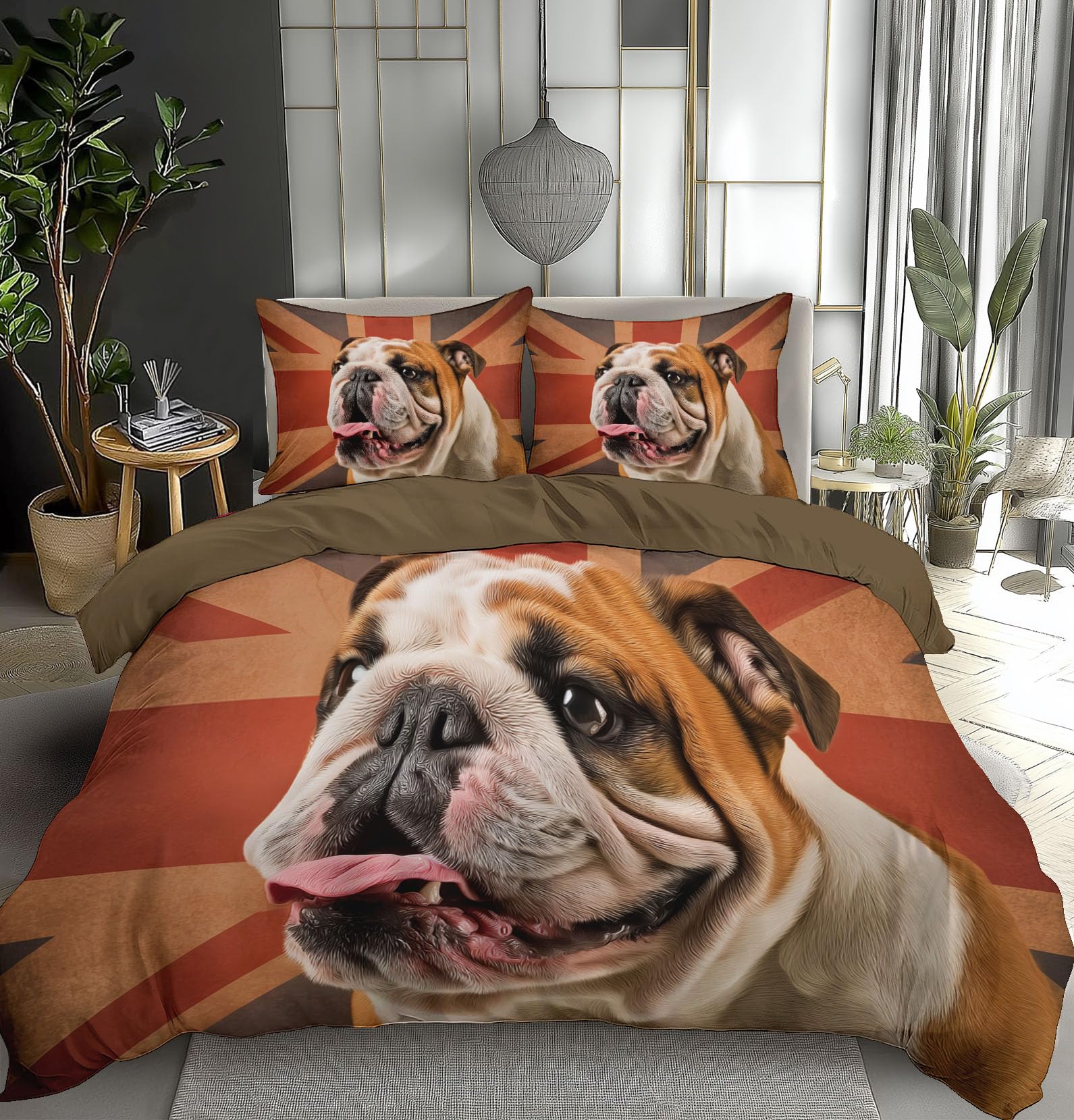 Housse de couette 240x260 en microfibre douce imprimé bouledogue ado