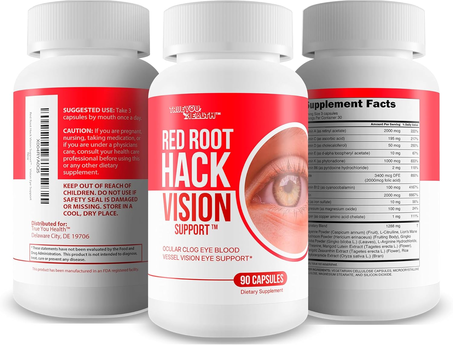 Red Root Hack Vision Supplement - Our Best Eye Pills for Ocular Clog - Vision Eye Vitamins to Improve Eyesight - Our Best Bloodflow Vision Pills Sight Care Formula with Vitamin A, Lutein, Zeaxanthin