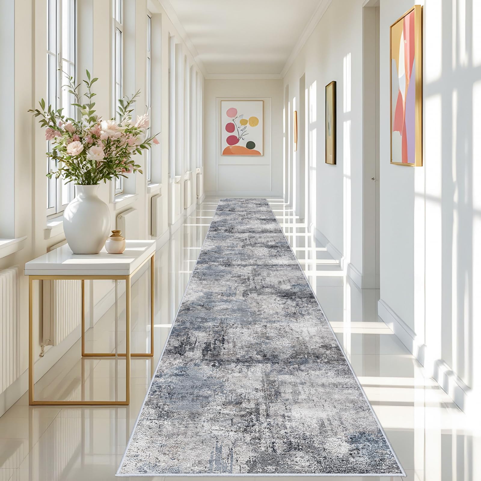 RUUGME 3x20 Runner Rug Hallway - Runner Rug Stain Resistant for Living Room Non Slip Indoor Entryway Rubber Backing Carpet Bedroom Kitchen Distressed