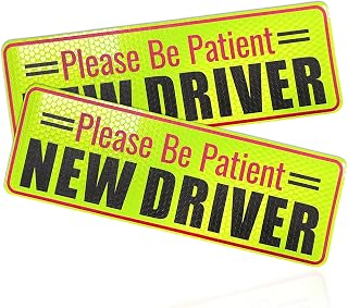 Ziciner 2 PCS Student Driver Magnet for Car, Reflective New Driver Vehicle Safety Signs, Please Be Patient Decals, Beginner Safety Warning Bumper Signs (Style 7)