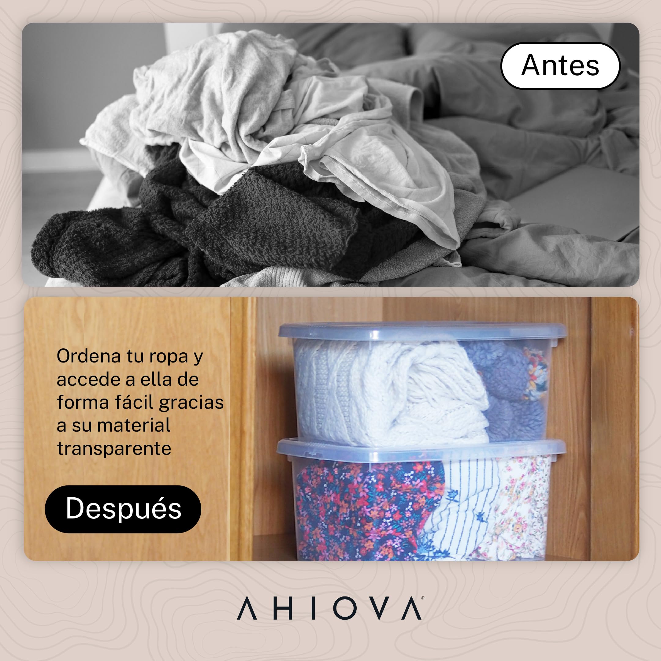 Cajas Almacenaje Plastico 8L con Tapa Set 5 Organizadoras Apilables 100% Transparentes Click Presión 33x24x15,5cm Hogar Baño Garaje Oficina BPA Free Fabricadas Europa