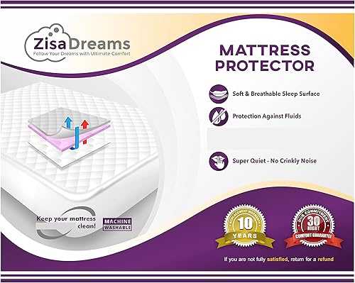 Miniatura 6 de Sleep Factory by Zisa Dreams - Protector de colchón, impermeable, colección Comfort 100% algodón jersey, tamaño Queen, hasta 18 pulgadas de