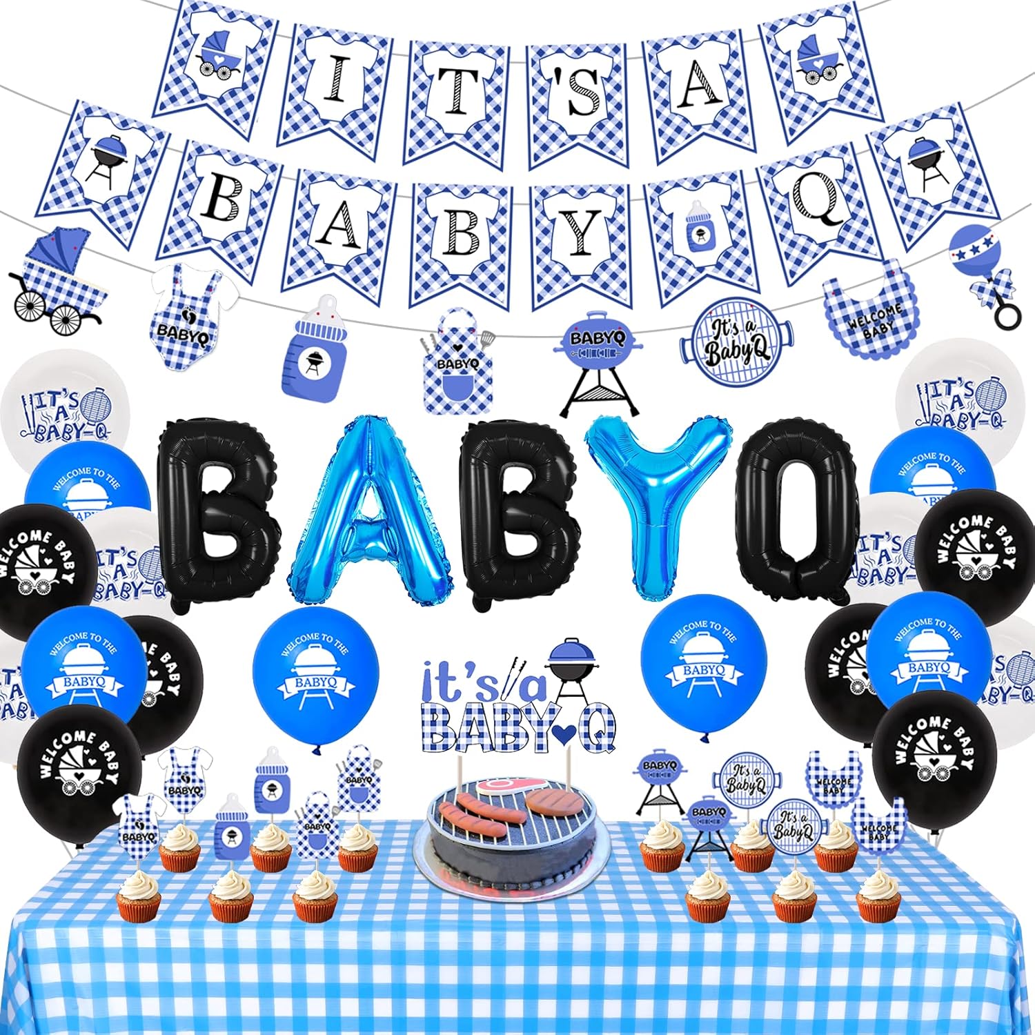 Cheereveal BBQ Baby Shower Decorations Boy Blue, Baby Q
