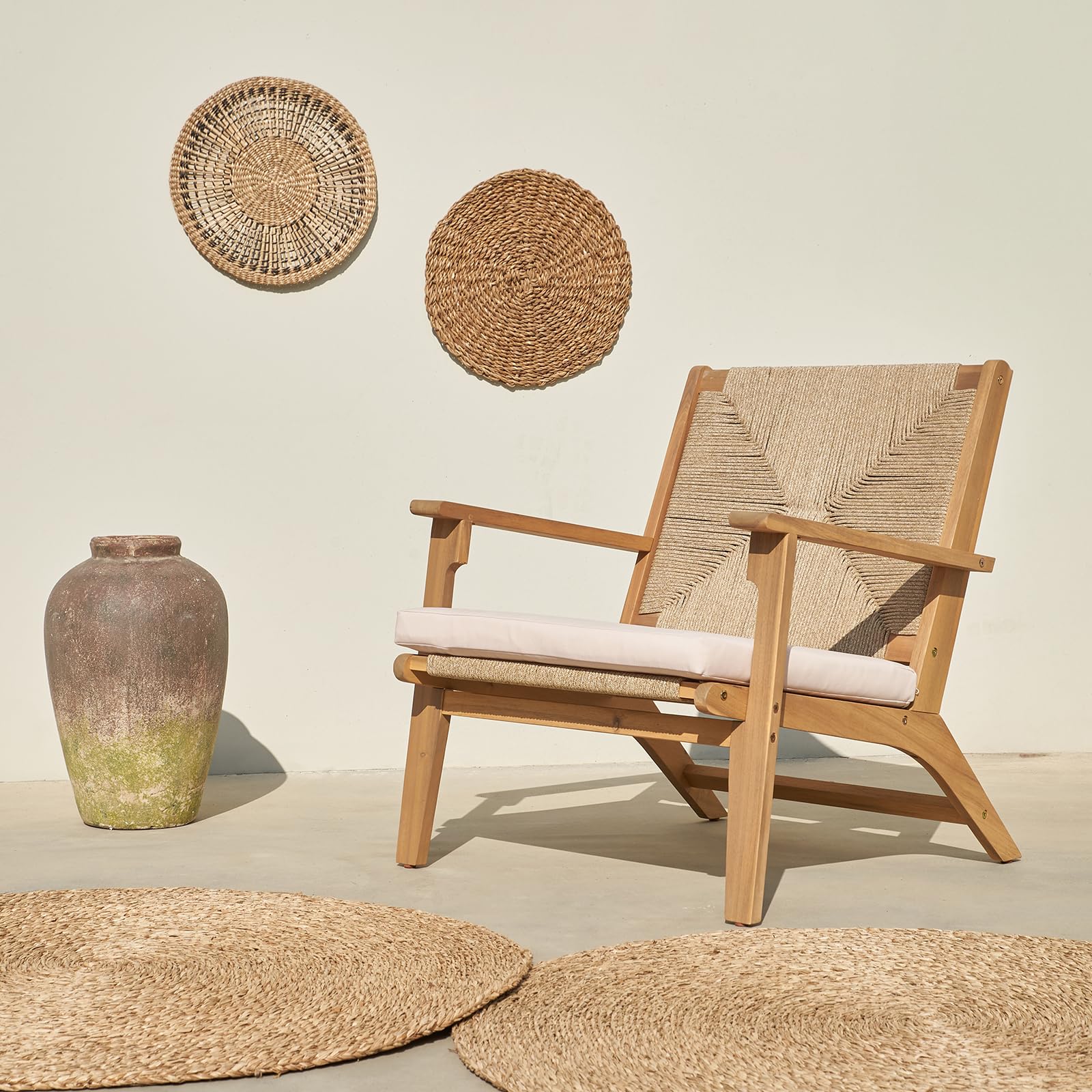 Vaukura Sillón de Madera de Acacia y Cuerda Sira Color Blanco