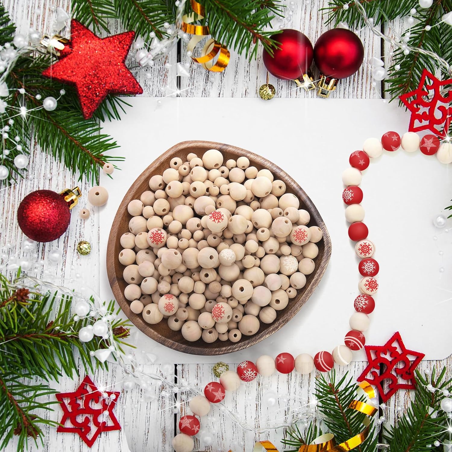 Foraineam 1200 Pieces Round Wood Beads Set Natural Wooden Loose Beads 4 Sizes 10mm, 12mm, 16 mm, 20mm Spacer Beads with 10m Jute Rope for Garland Macrame Jewelry Making DIY Farmhouse Decor (Pack of 2)