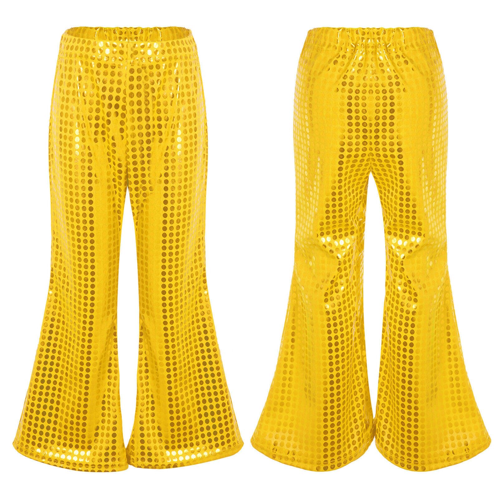 Pantalones Largos Acampanados Pantalon Lentejuelas Niño Pantalones Niña Retro de Cuero Metálico Brillante para Danza Pantalón Chandal Jazz Cintura Elástica Traje de Baile para Fiesta Actuación n29