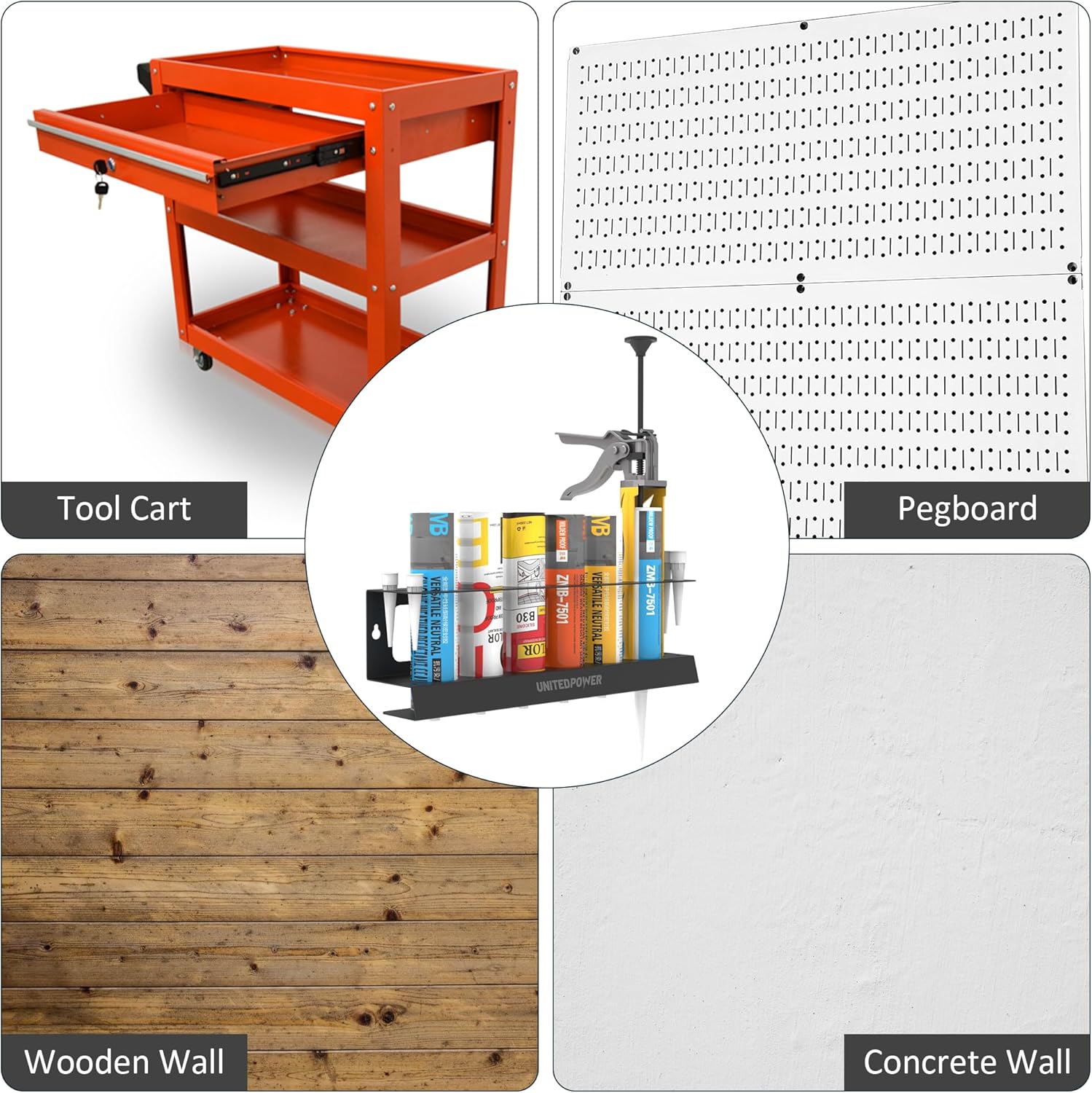 UNITEDPOWER Caulking Gun Holder, Wall Mount Hand Caulking Gun Storage Rack, Caulk Tube Organizer for Workshop, Shop, Garage