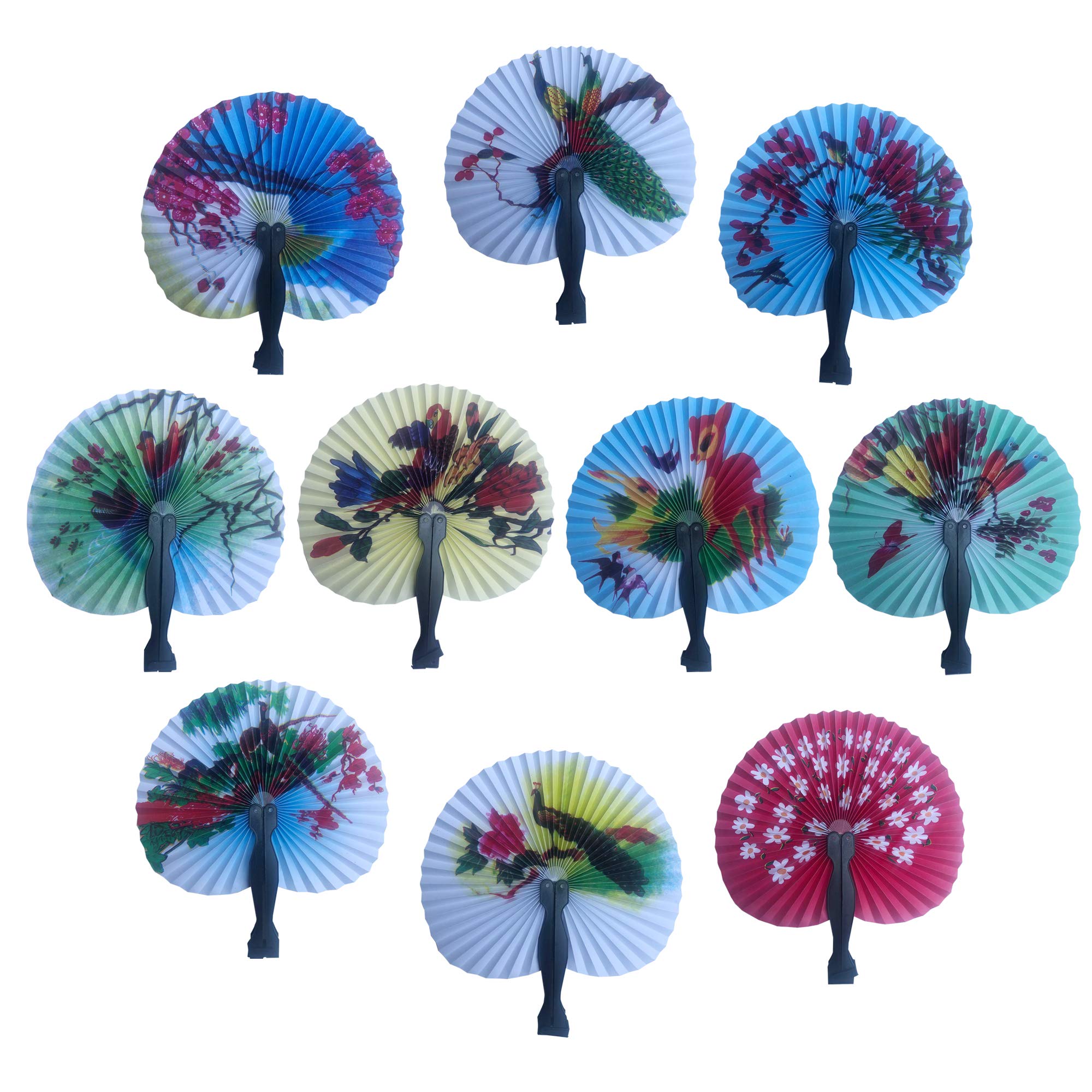 Bestage 30 Pack 3.5" Mini Chinese Oriental Handheld Floral Folding Paper Fans Assortment for Wedding Birthday Party Favors Kids Toys Gifts(Black Handle)