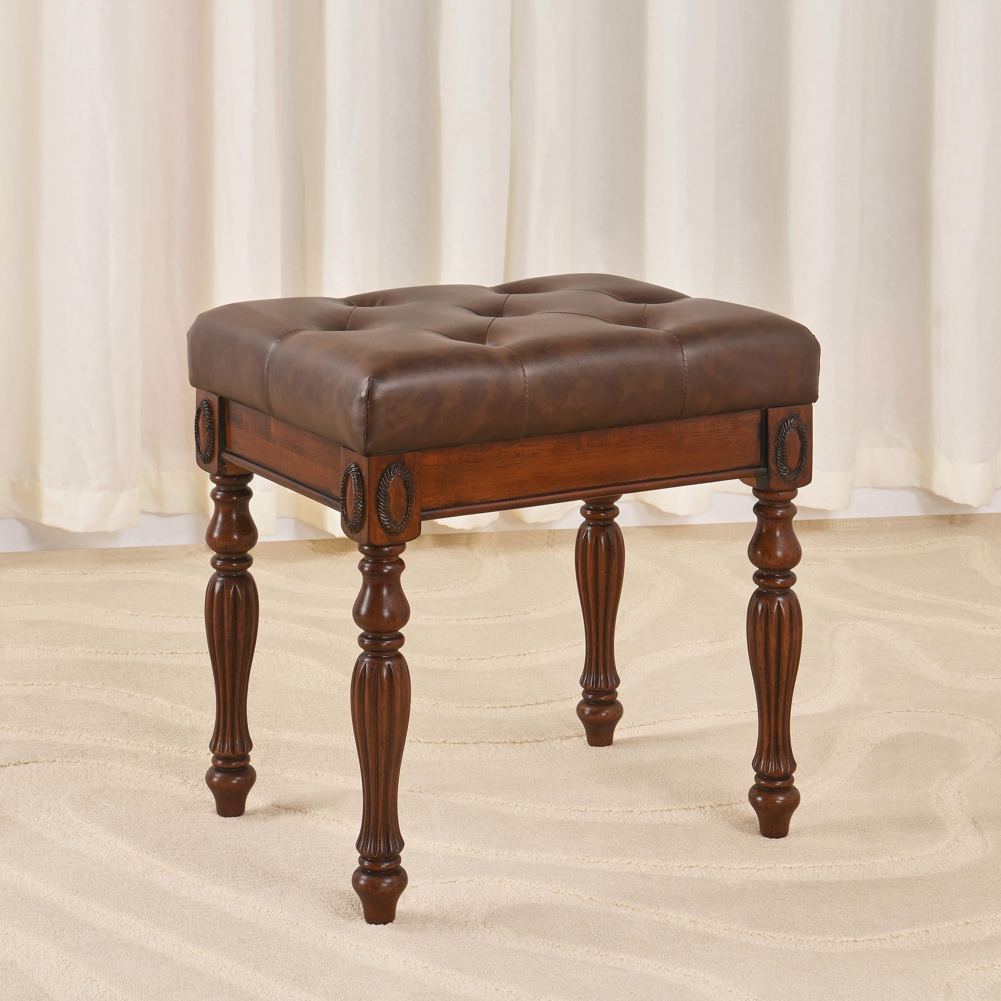 PADMA HOUSE Kosmetiktisch, Vintage Schreibtisch aus Holz, Schminktisch mit 2 Schubladen, Arbeitszimmertisch für Home Office, Konsolentisch (Nussholz Hocker)