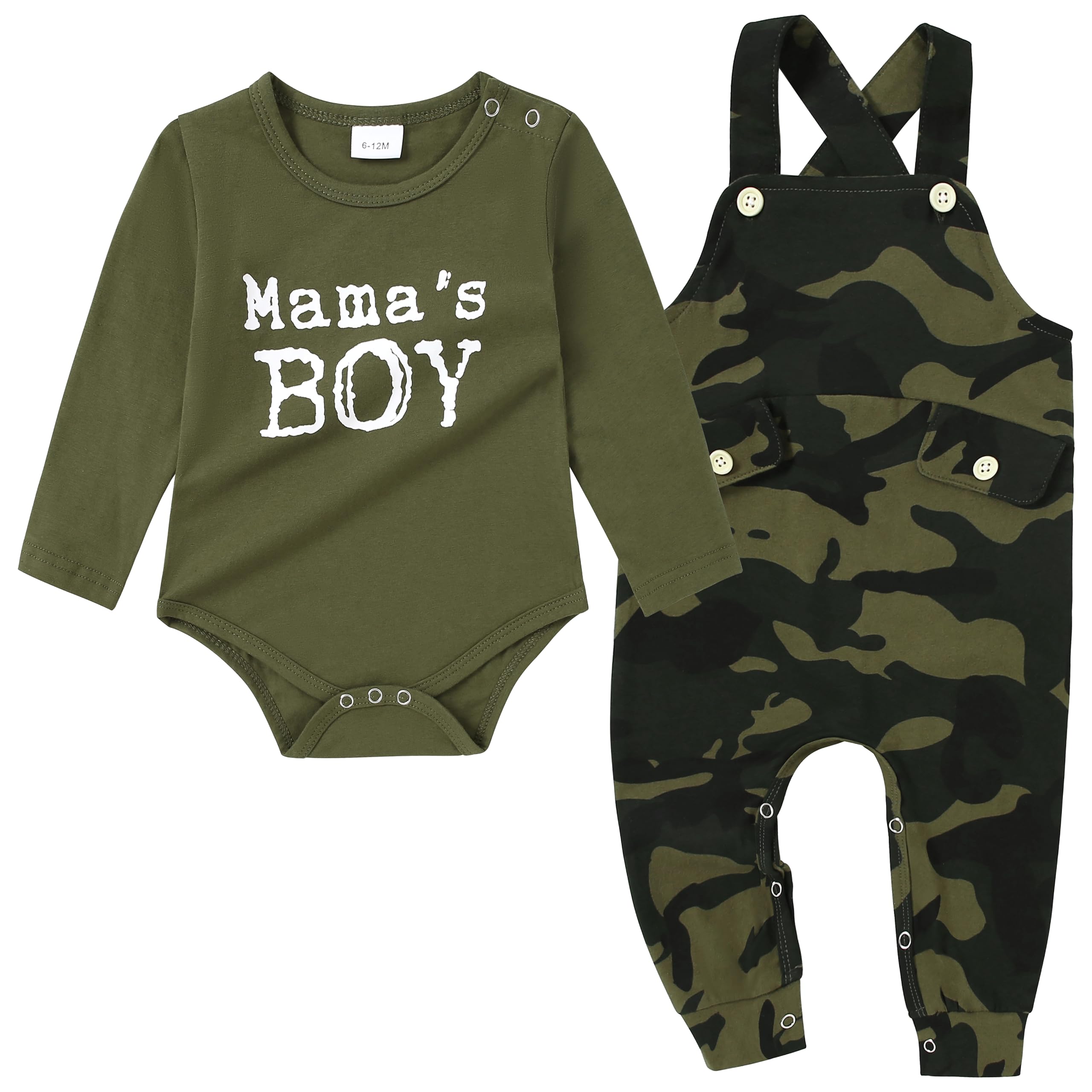 CARETOO Newborn Baby Boy Clothes Infant Boy Romper Fall Winter Outfits Bodysuit 2Pcs Striped Long Sleeve Top Overalls 0-18M