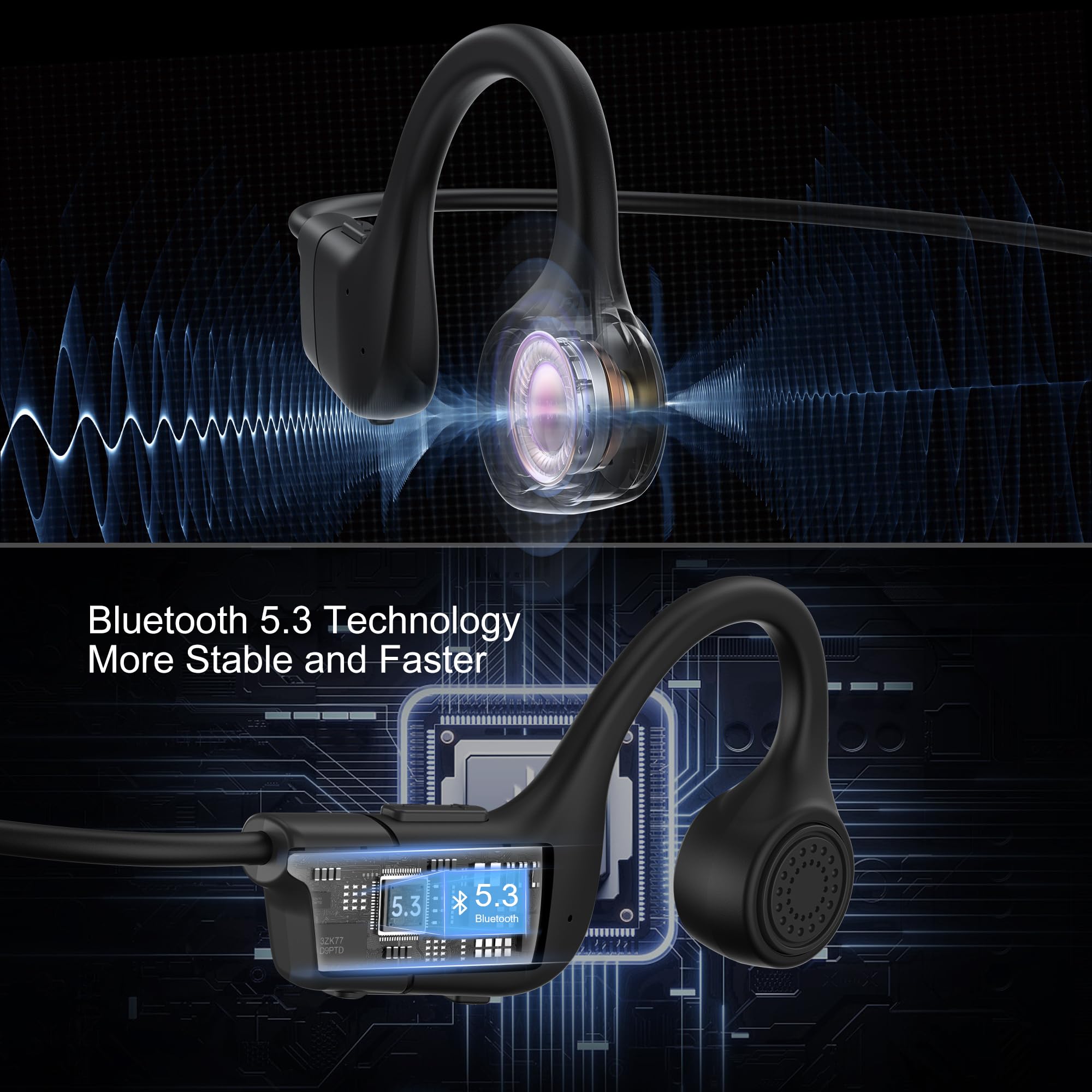 Auriculares de conducción ósea, auriculares deportivos inalámbricos Bluetooth de oreja abierta actualizados 2026, auriculares inalámbricos impermeables con micrófono integrado para deportes
