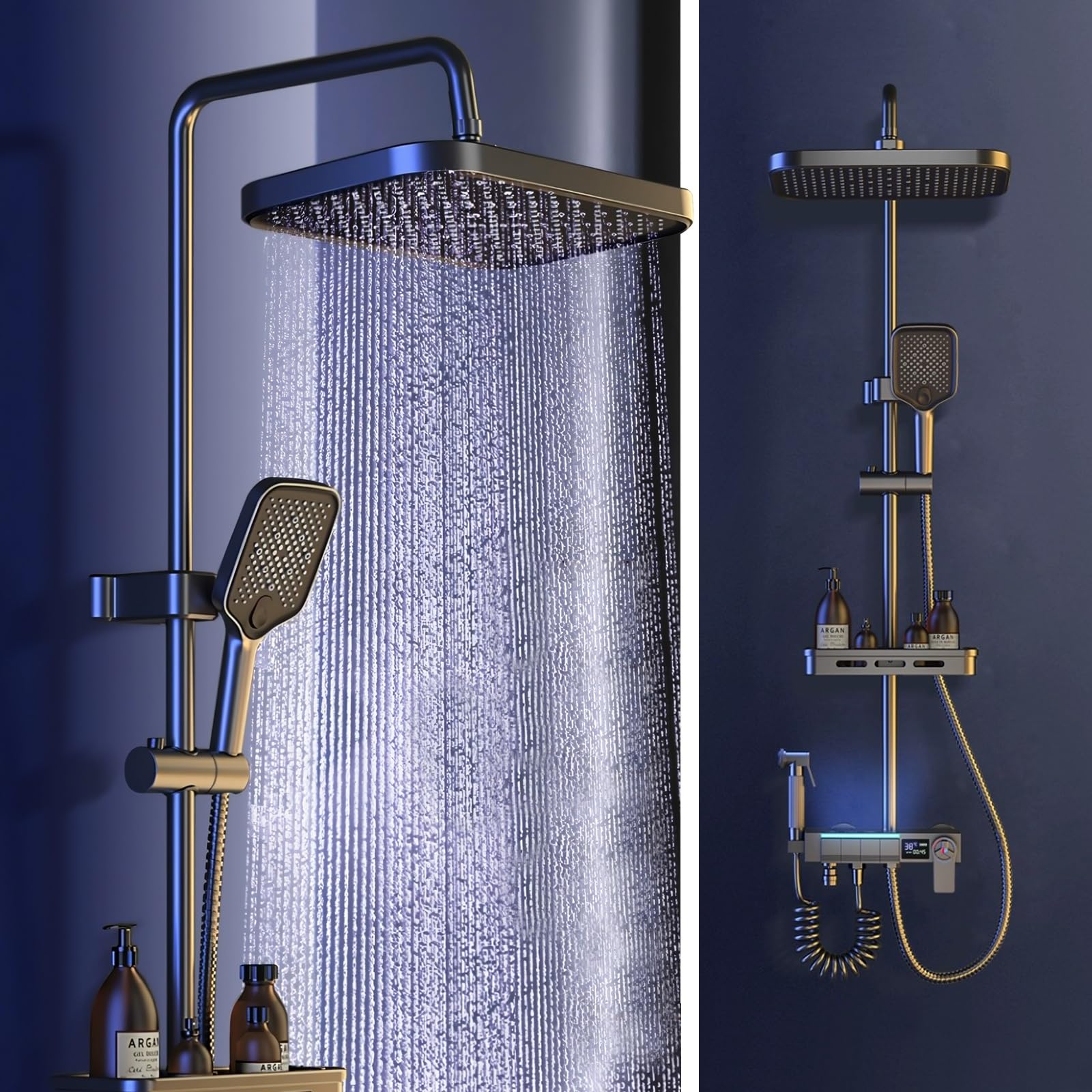 Pomme de douche effet pluie et colonne de douche murale avec bidet