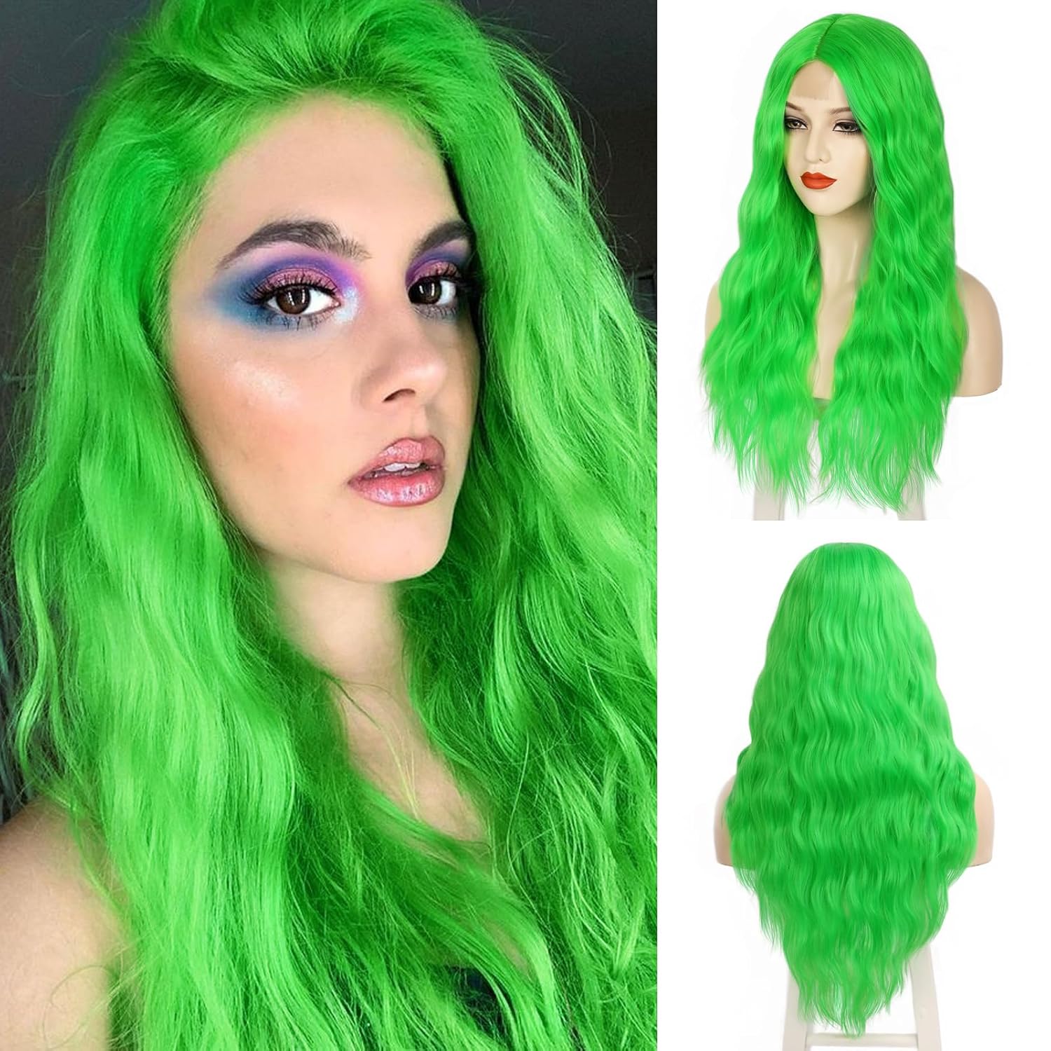 Wirctp Green Wig Long Wavy Wigs for Women 24 Inch Curly