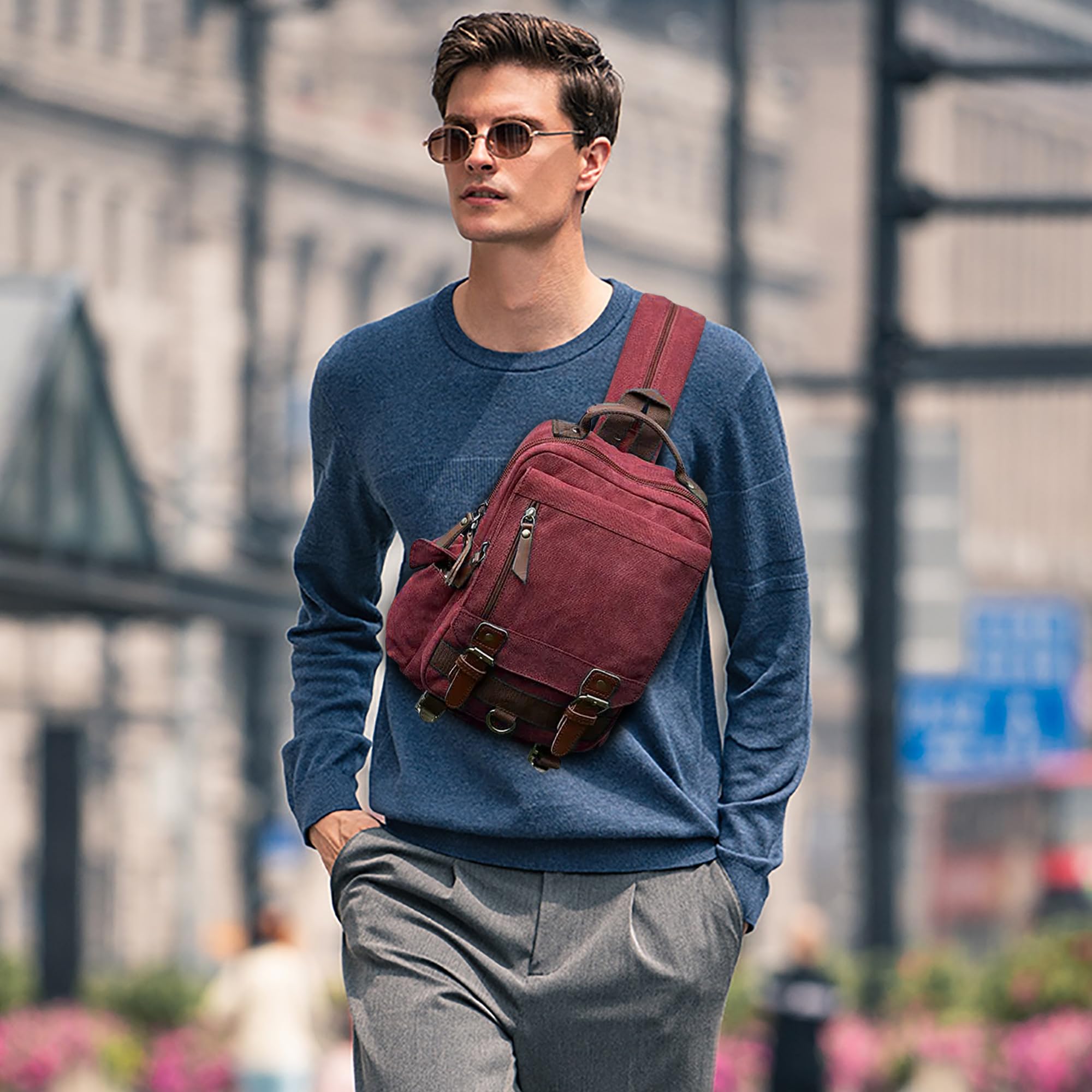 Herren Rucksack Klein Tagesrucksäcke Mode Brusttasche Sling Bag Leinwand Schultertaschen Kuriertasche Männer Sporttasche Casual Reise Schule Schultertasche Rucksack Rot