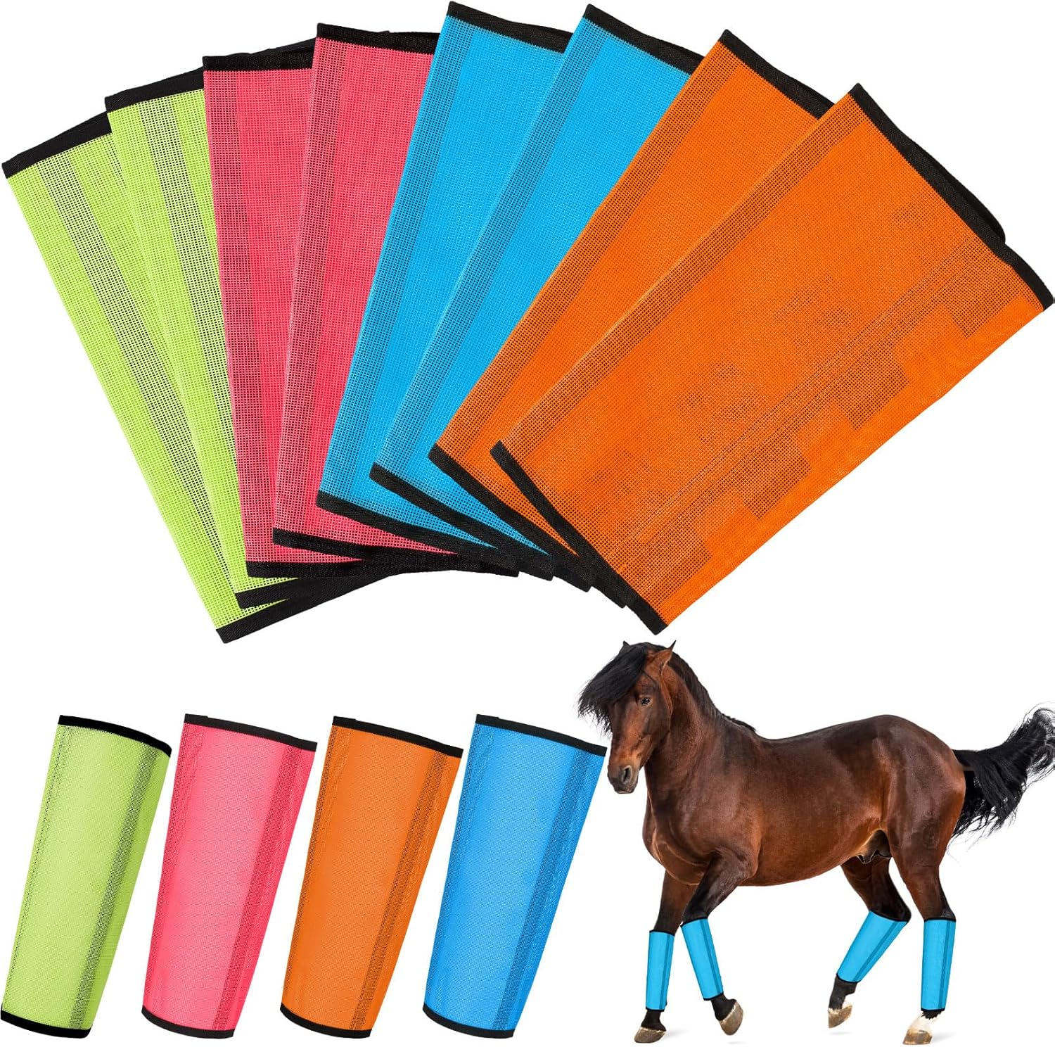 Set of 16 Mesh Fly Boots for Horse Breathable Mesh Horse Boots Protective Horse Leg Wraps Horse Leggings for Preventing Flies and Mosquitoes Bites