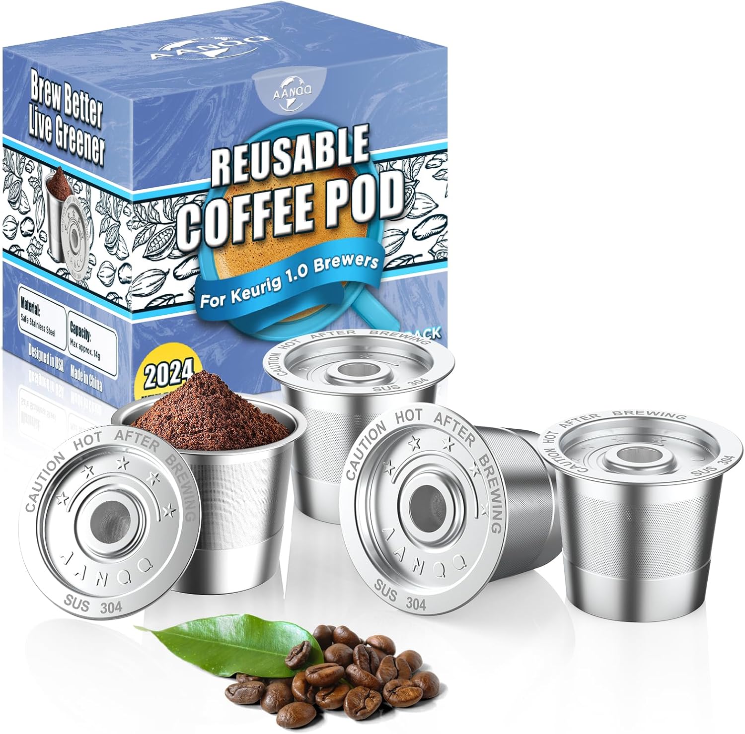 4 Pack K Cup Reusable Coffee Pods for Keurig: Stainless Steel Refillable K Cup – Reusable Coffee Filter for Keurig 1.0 Coffee Maker, Permanent, Eco-Friendly, BPA-Free