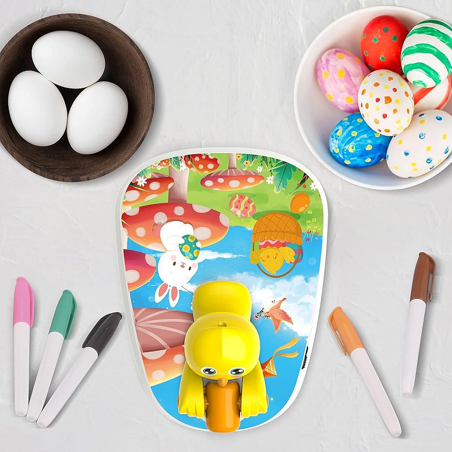 Engfa Easter Egg Decorating Kit, Chick Easter Eggs Decorating Kit Spinner Coloring Machine with 12 Dying Markers 30 Plastic Eggs and Slings, Easter Toy Arts and Crafts Set Gift for Kids Party - image 2