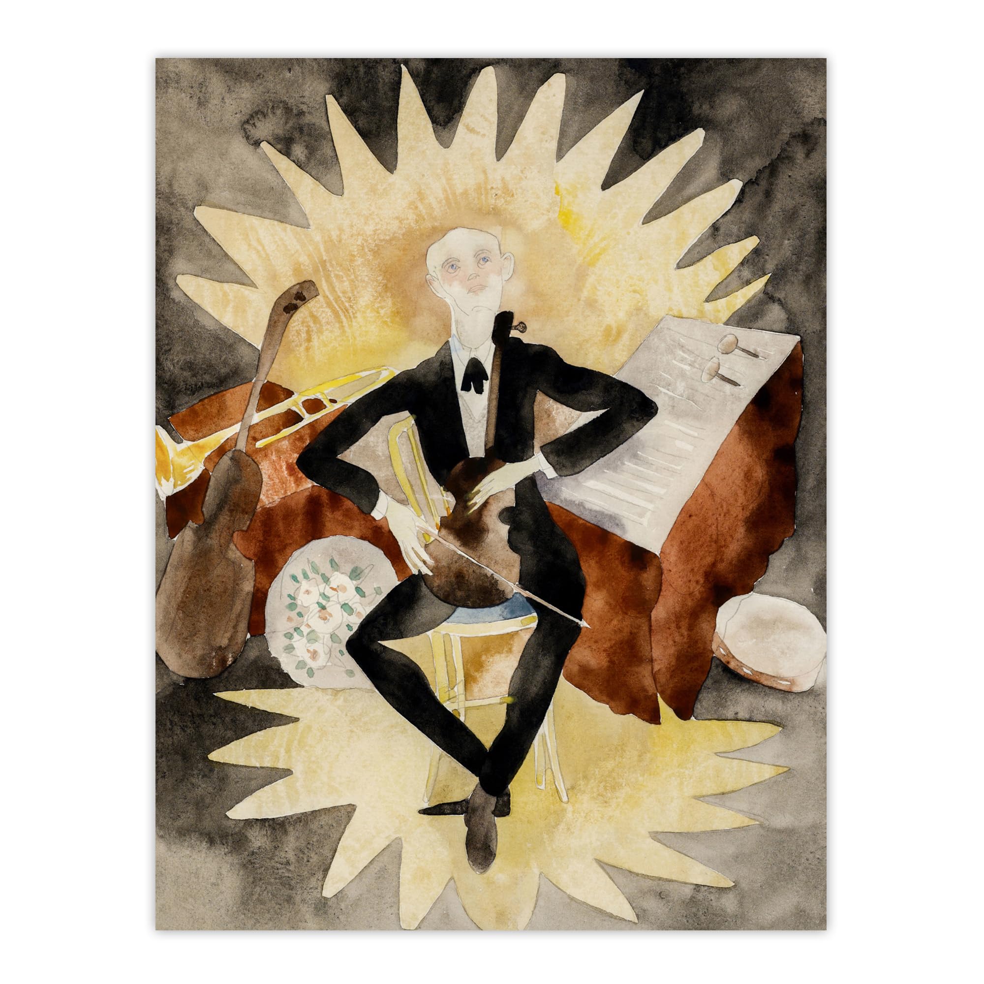 Artery8 String Musician Portrait By Charles Demuth Wall Art Print 12X16 : Musician portrait rich with emotion perfect for study hallway or artistic living room decor