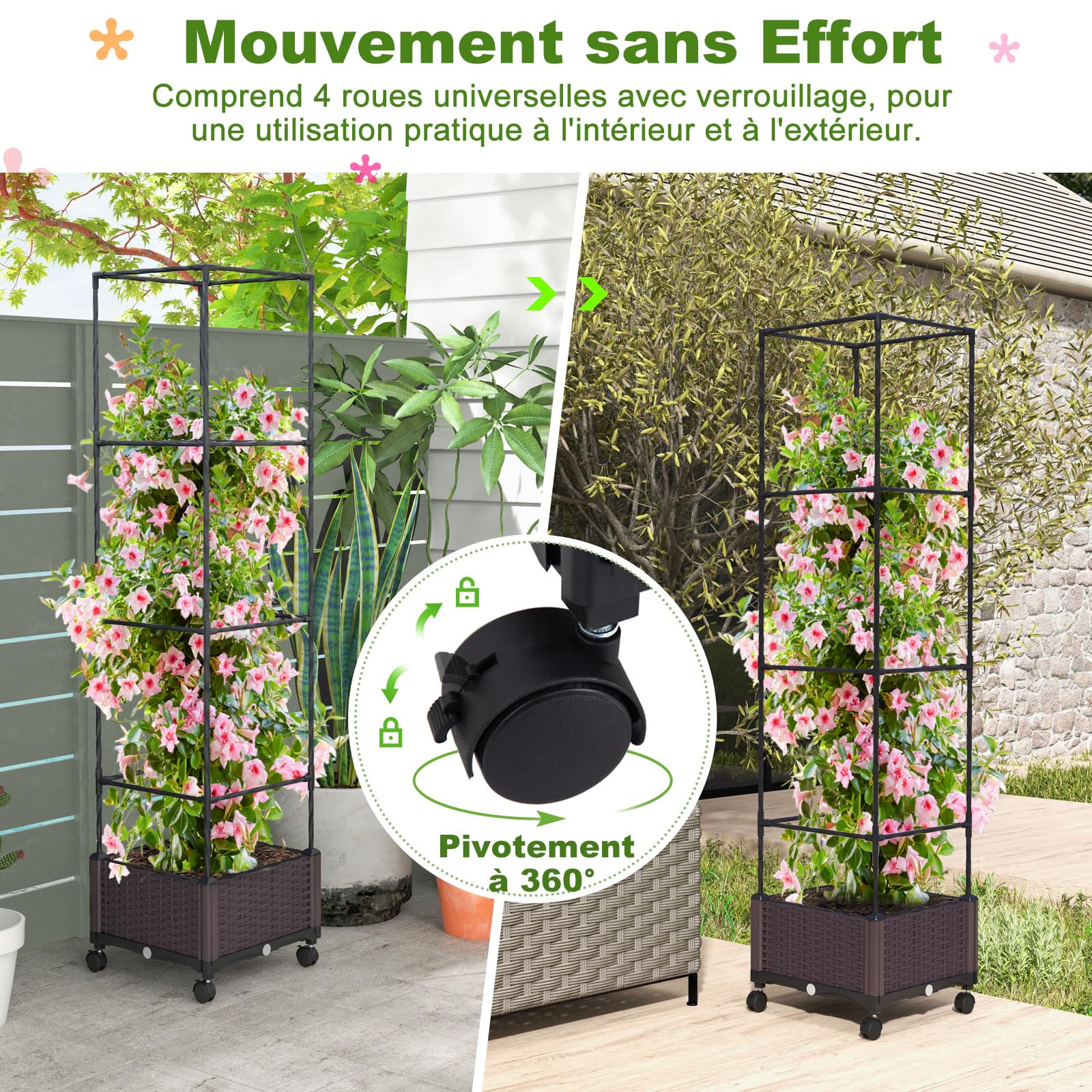 COSTWAY Potager Surélevé Vertical avec Bac et Treillis de 170cm