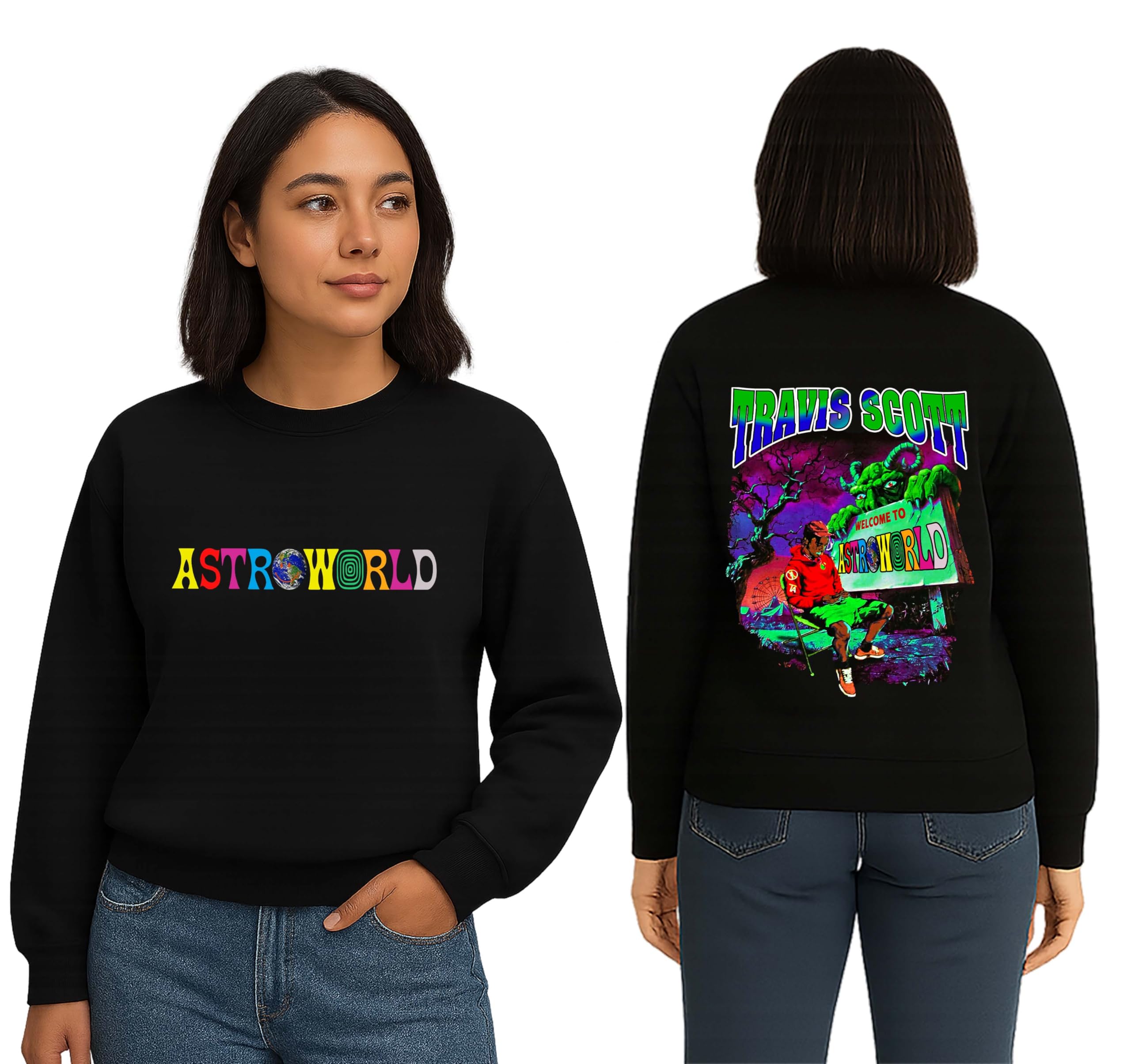 i-drip Travis Scott Sweatshirt Cotton Fleece Black Crew Neck Astroworld Graphic Print Front & Back Streetwear for Winters-picture-46