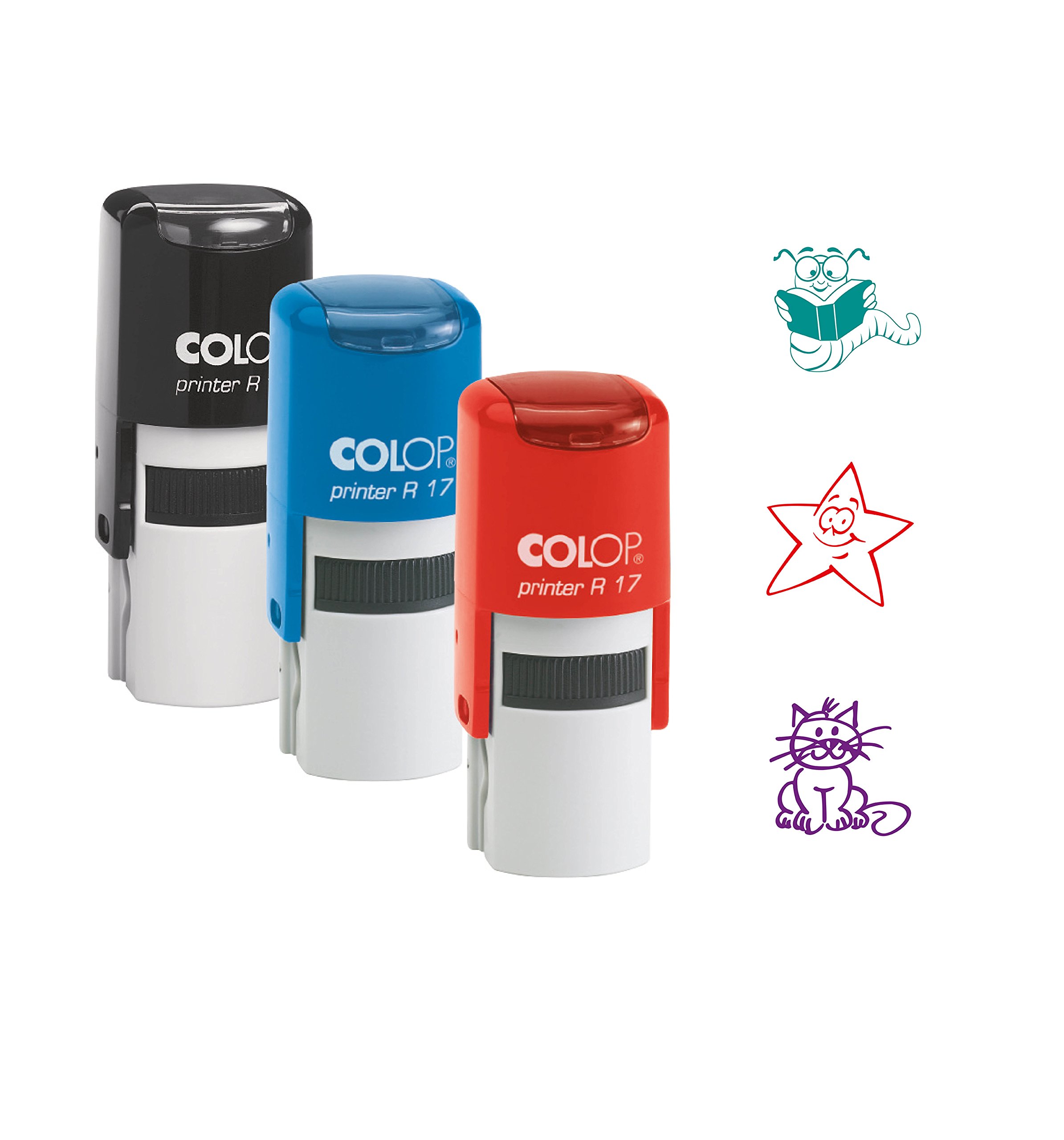 COLOP Juego de sello: sello de profesor, sello de motivación, sello escolar, sello de recompensa: 3 sellos con 3 diseños diferentes en el set