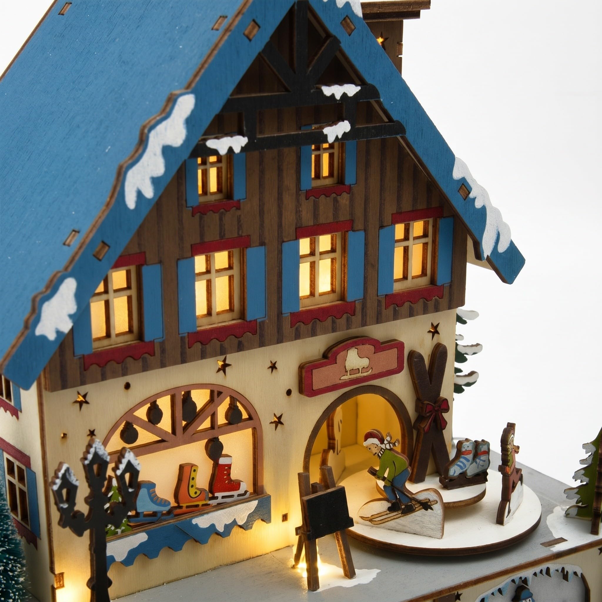 Adorno Navideño de Madera con Luces Led, Casa Pequeña para Decoración de Invierno, Diseño Intrincado y Acabado Artesanal para Centro de Mesa en Navidad