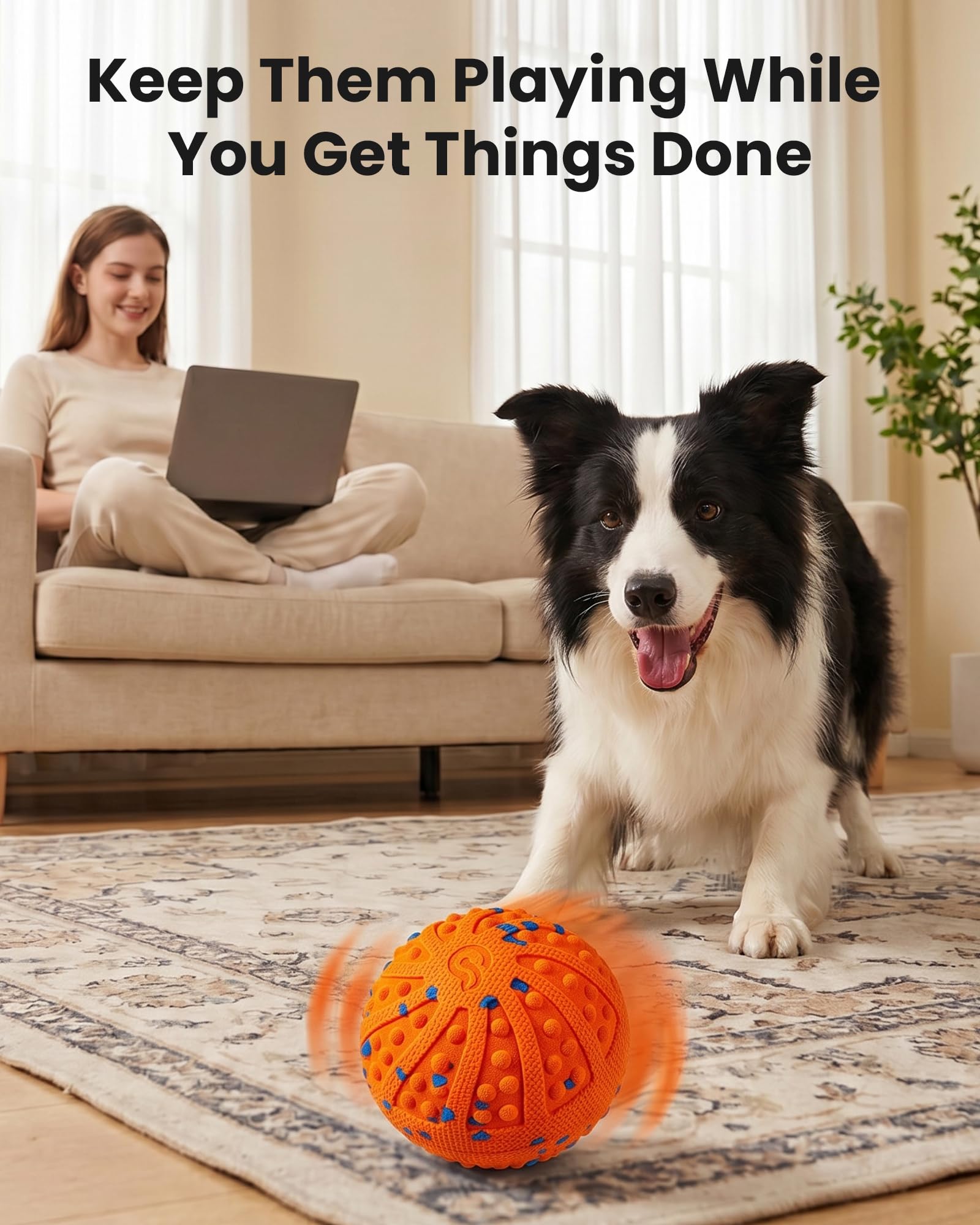 Juguetes interactivos para perros con protuberancias amigables con los dientes, 3 modos, material ETPU | Bolas interactivas automáticas recargables para perros medianos y grandes para mantenerlos ocupados