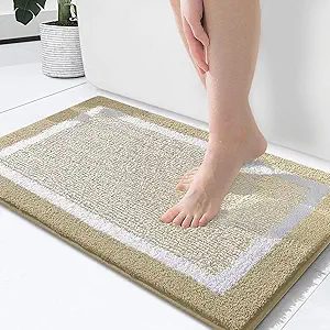 OLANLY Bathroom Rugs 24x16, Extra Soft and Absorbent Microfiber Bath Mat, Non-Slip, Machine Washable, Quick Dry Shaggy Bath Carpet, Suitable for Bathroom Floor, Tub, Shower (Small, Grey) OEKO-TEX STANDARD 100
