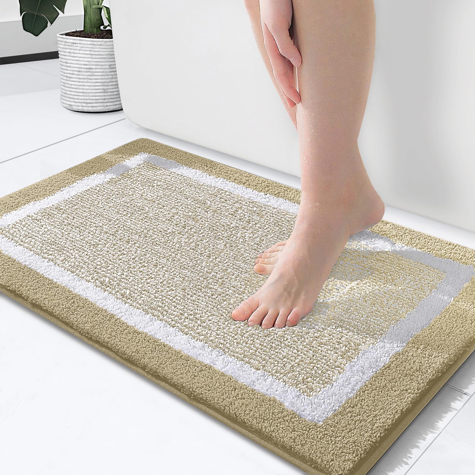 OLANLY Bathroom Rugs 24x16 Extra Soft and Absorbent Microfiber Bath Mat Non-Slip Machine Washable Quick Dry Shaggy Bath