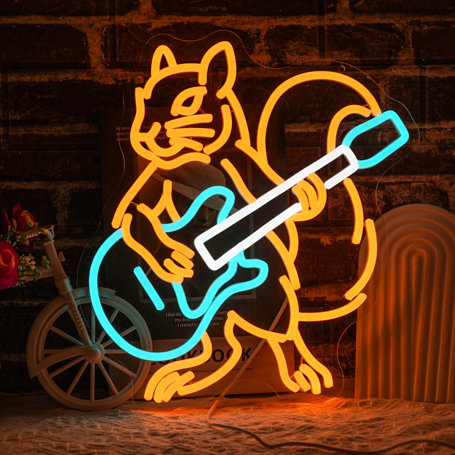 LMSIGNLY Squirrel Gitar Neon Sign for Wall Decor Music Neon Lights Blue Gitar LED Sign Dimmable USB Powered Funny Animal Neon Light Sign for Bedroom Music Studio Record Home Decoration