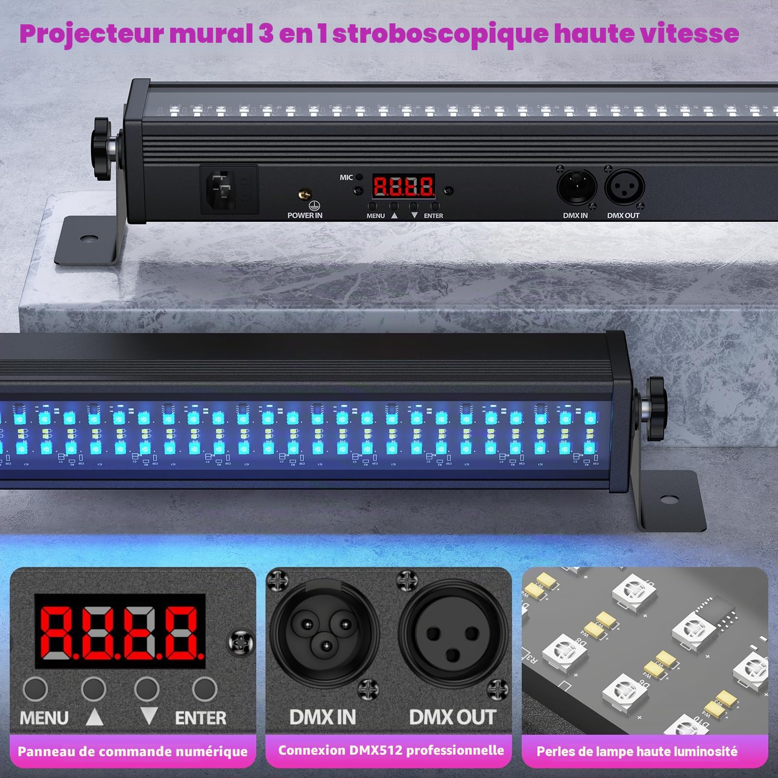336 LED Barre Wallwasher, 120W U`King RGBW Lumière de Scène Console, Stroboscope Effet Tempête Chapiteau Projecteurs pour Scène Bar DJ Soiree Fête Disco Éclairage Mariage, 1 pièce
