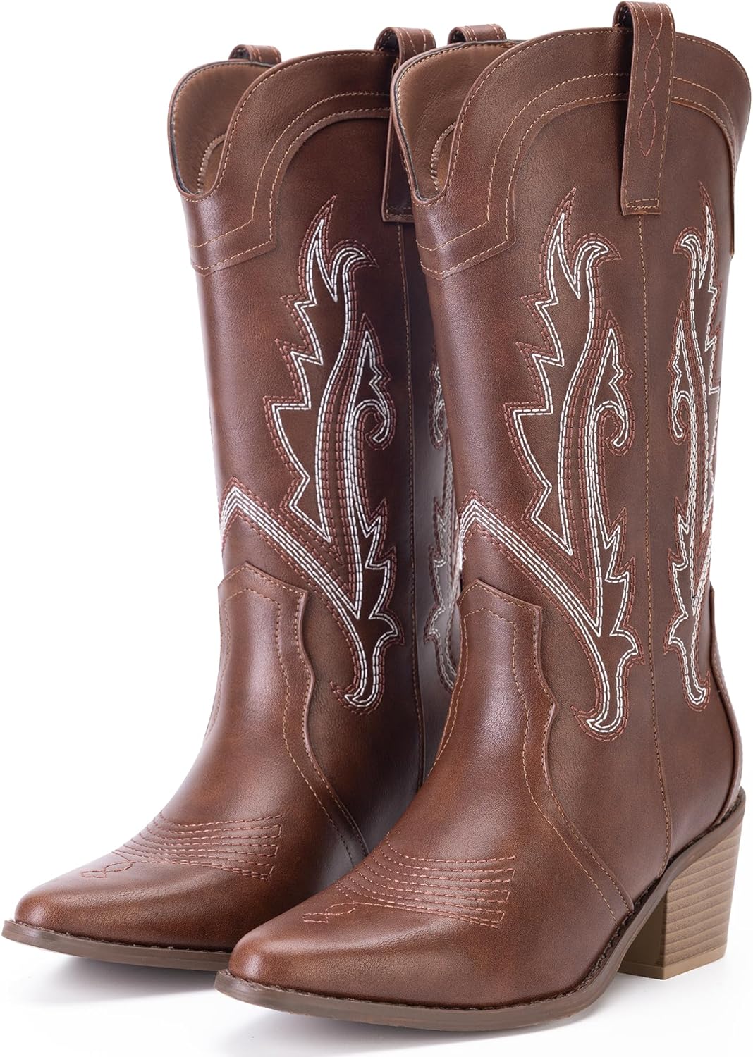 Women's Cowboy Boots Pointed Toe Western Boots Embroidered Mid-Calf Chunky Block Heel Cowgirl Boots - Image 6