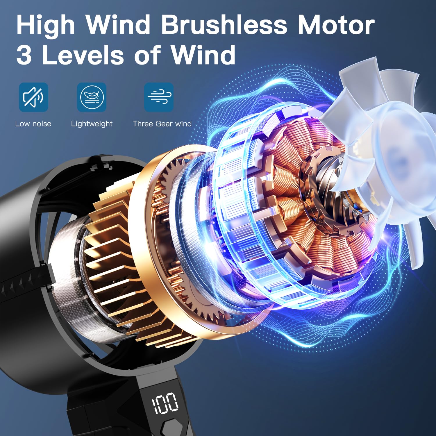 Ventilatore portatile portatile, mini ventilatore personale con display digitale, 3 velocità del vento, batteria da 3000 mAh, ricaricabile tramite USB, ventilatore portatile per trucco, casa, ufficio,