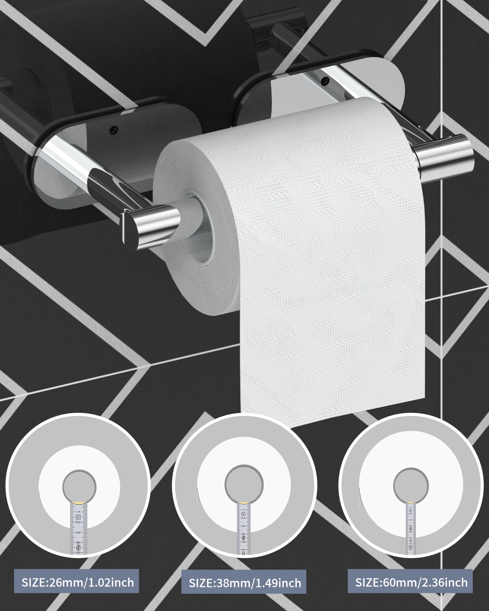 WZKALY Chrome Toilet Paper Holder Self Adhesive or Wall Mounted, SUS304 Stainless Steel Rustproof Adhesive Toilet Roll Holder no Drilling for Bathroom, Kitchen, Washroom (1 Pack, Chrome)