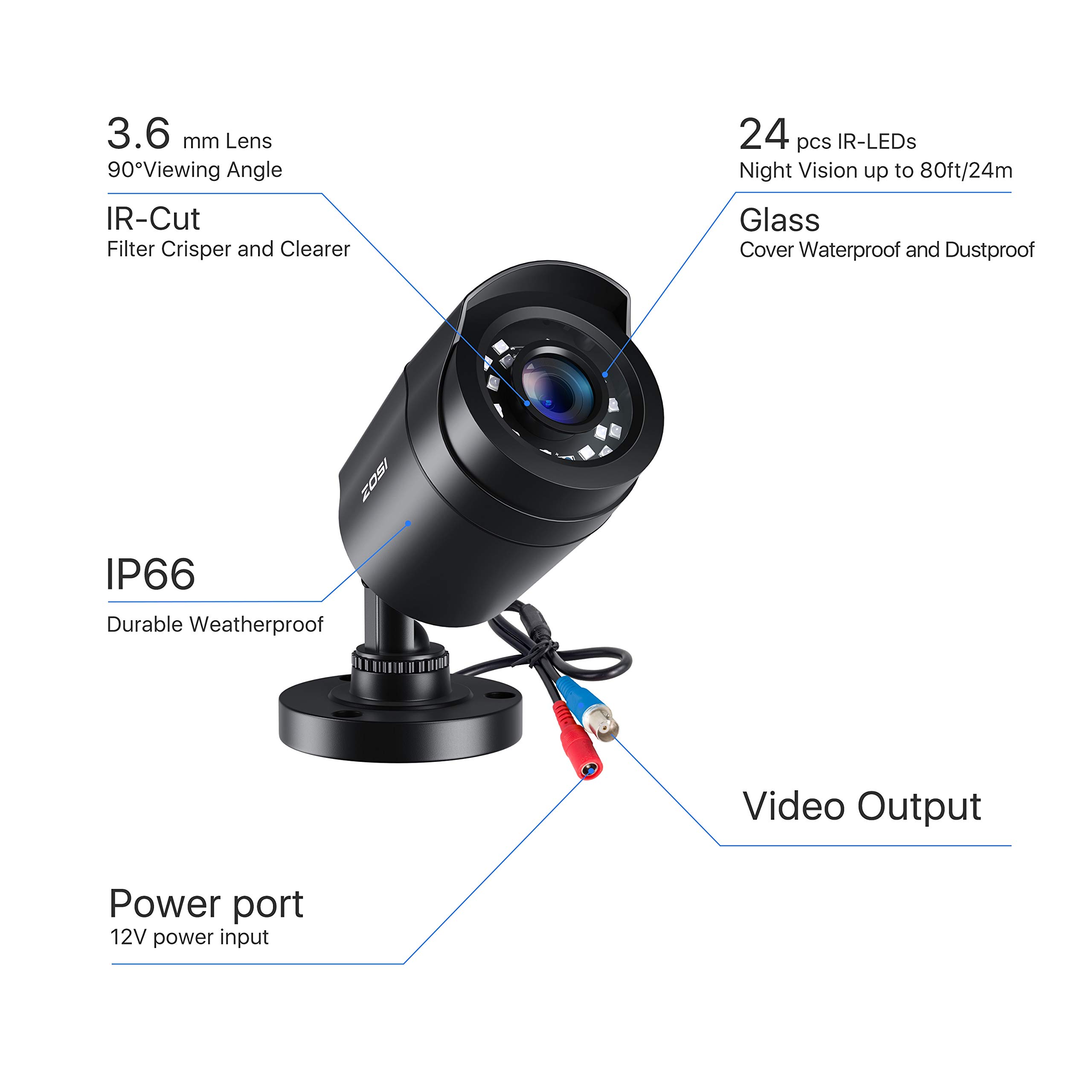 ZOSI 4pcs 1080P HD-TVI Cámara de Vigilancia Exterior para CCTV DVR Sistema de Cámaras de Seguridad, Visión Nocturna IR